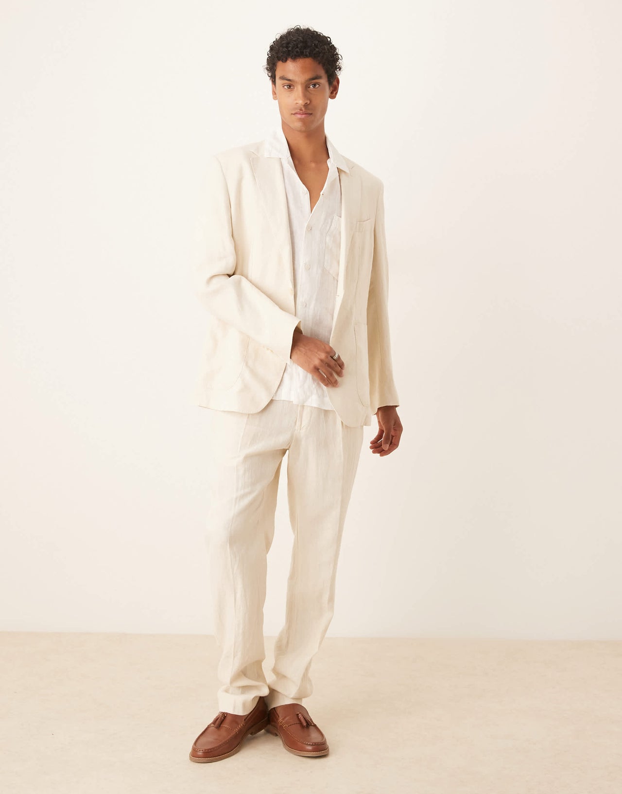 Mango tailored linen trouser co-ord in ecru