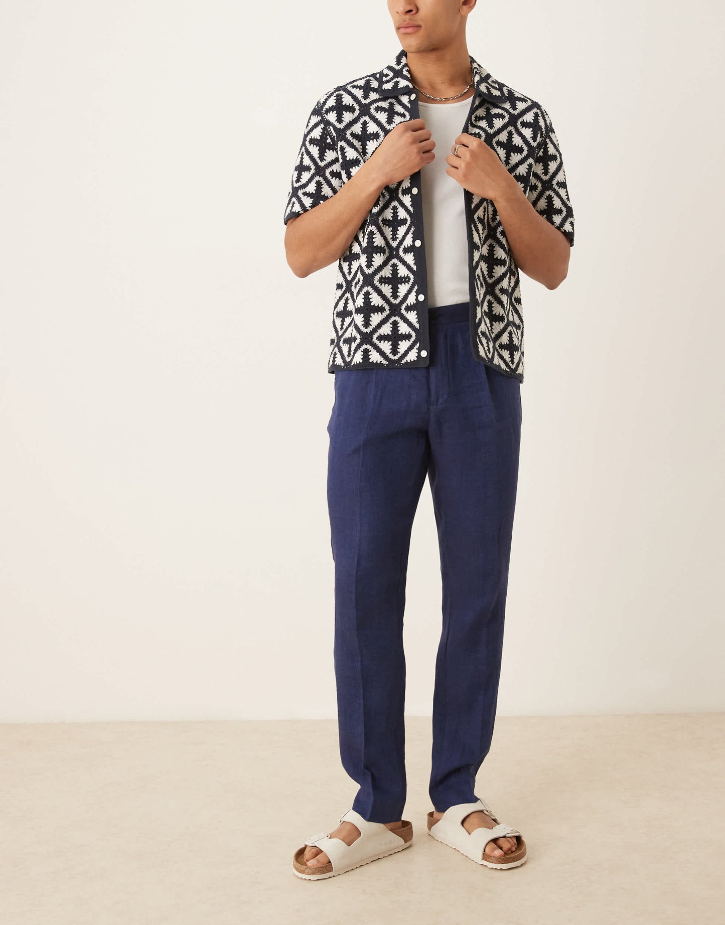 Mango tailored linen trouser in navy