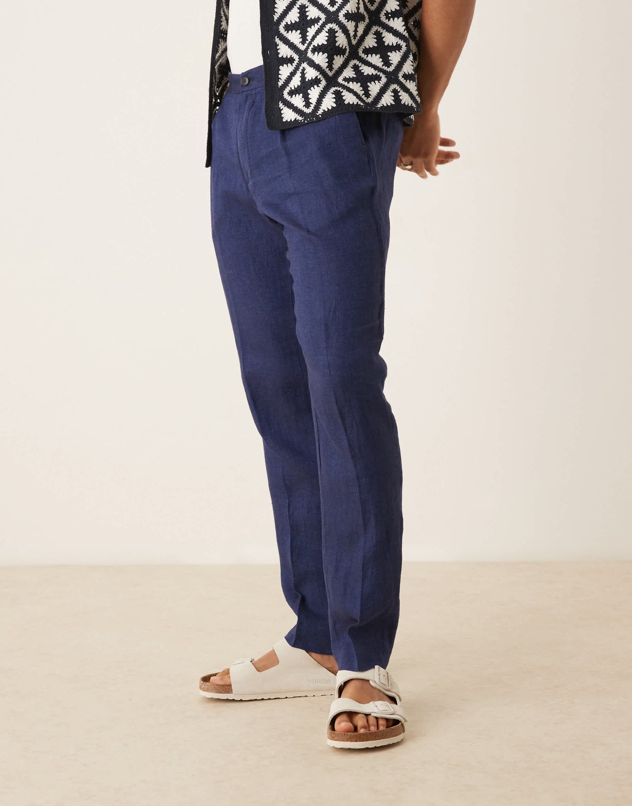 Mango tailored linen trouser in navy