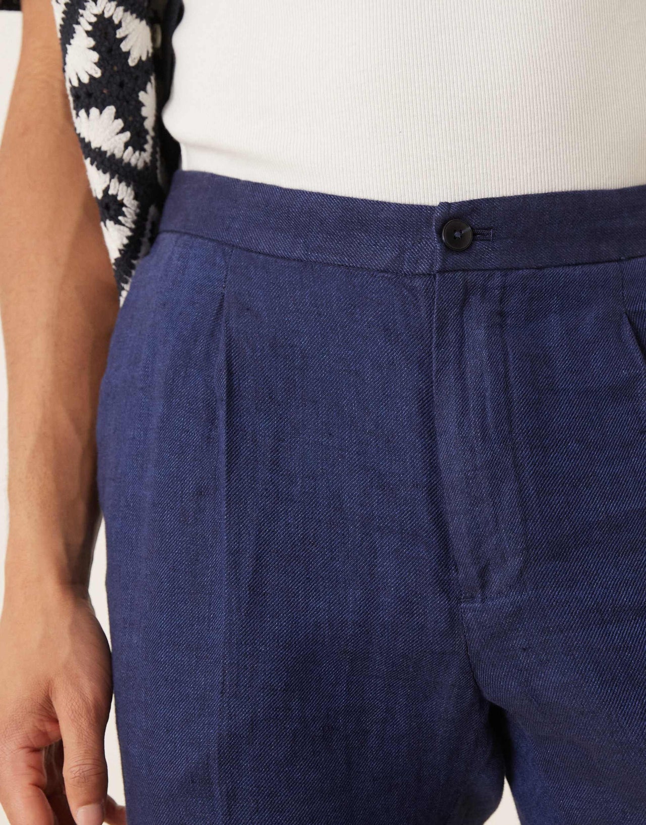Mango tailored linen trouser in navy