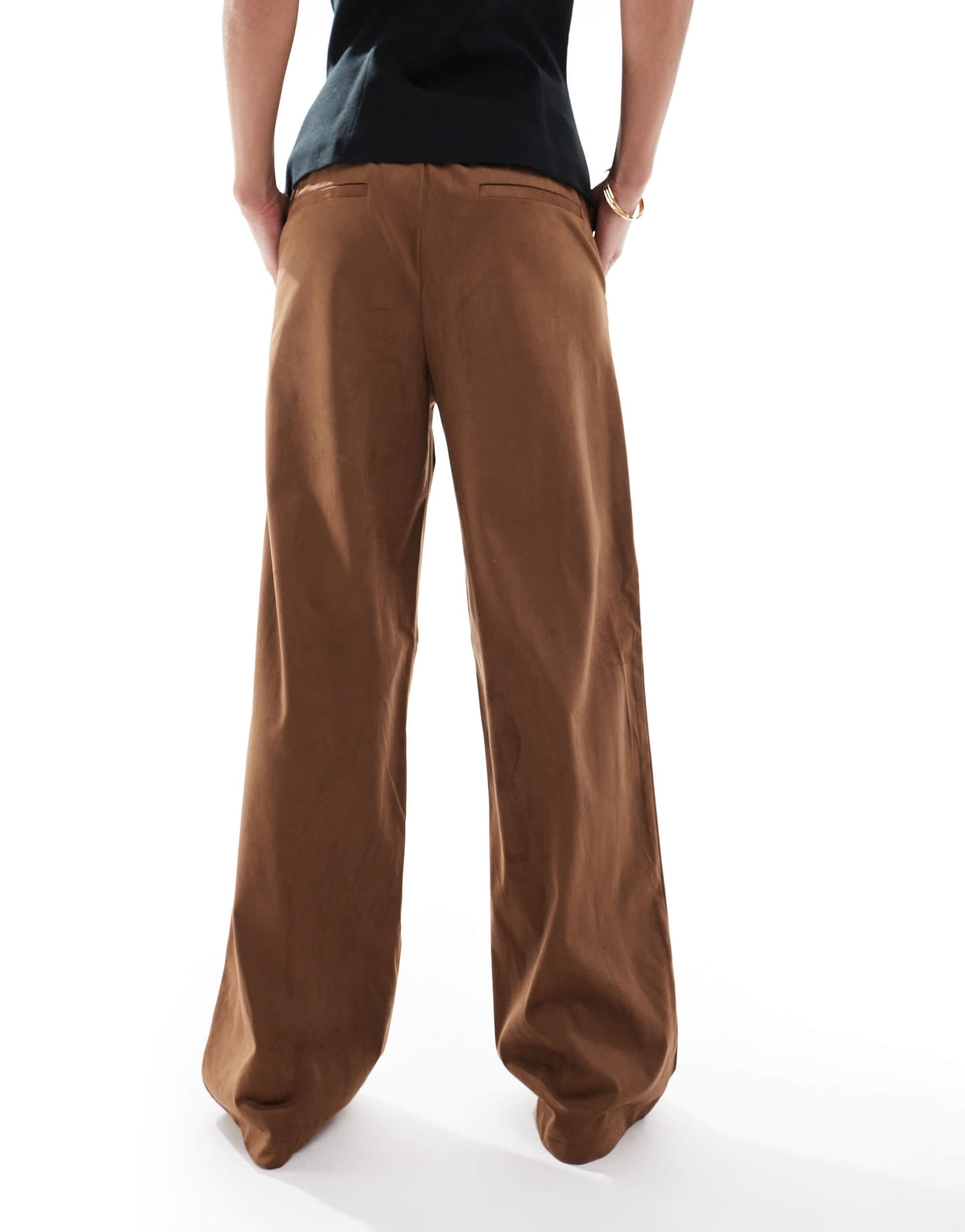 Object premium faux suede wide leg trousers in camel