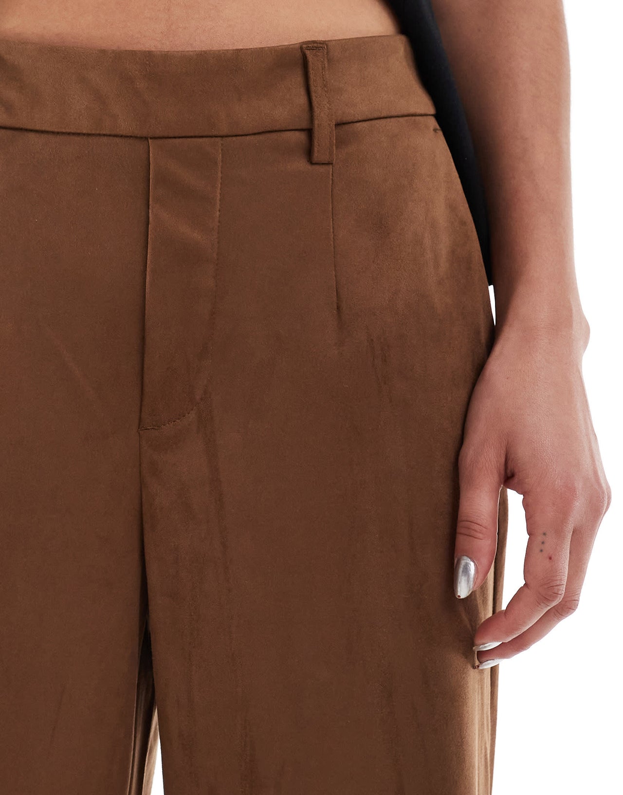 Object premium faux suede wide leg trousers in camel