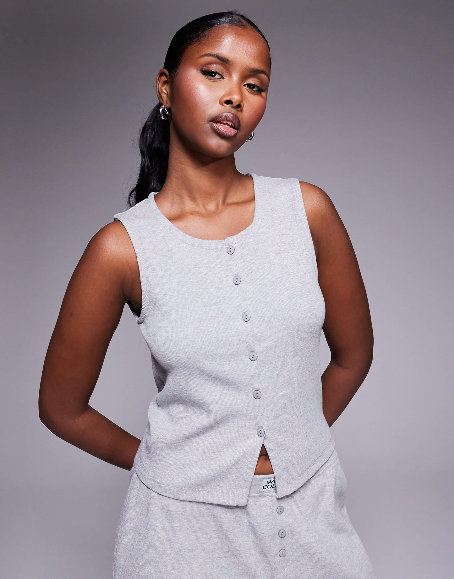 Weekend Collective co-ord ribbed waistcoat in grey marl