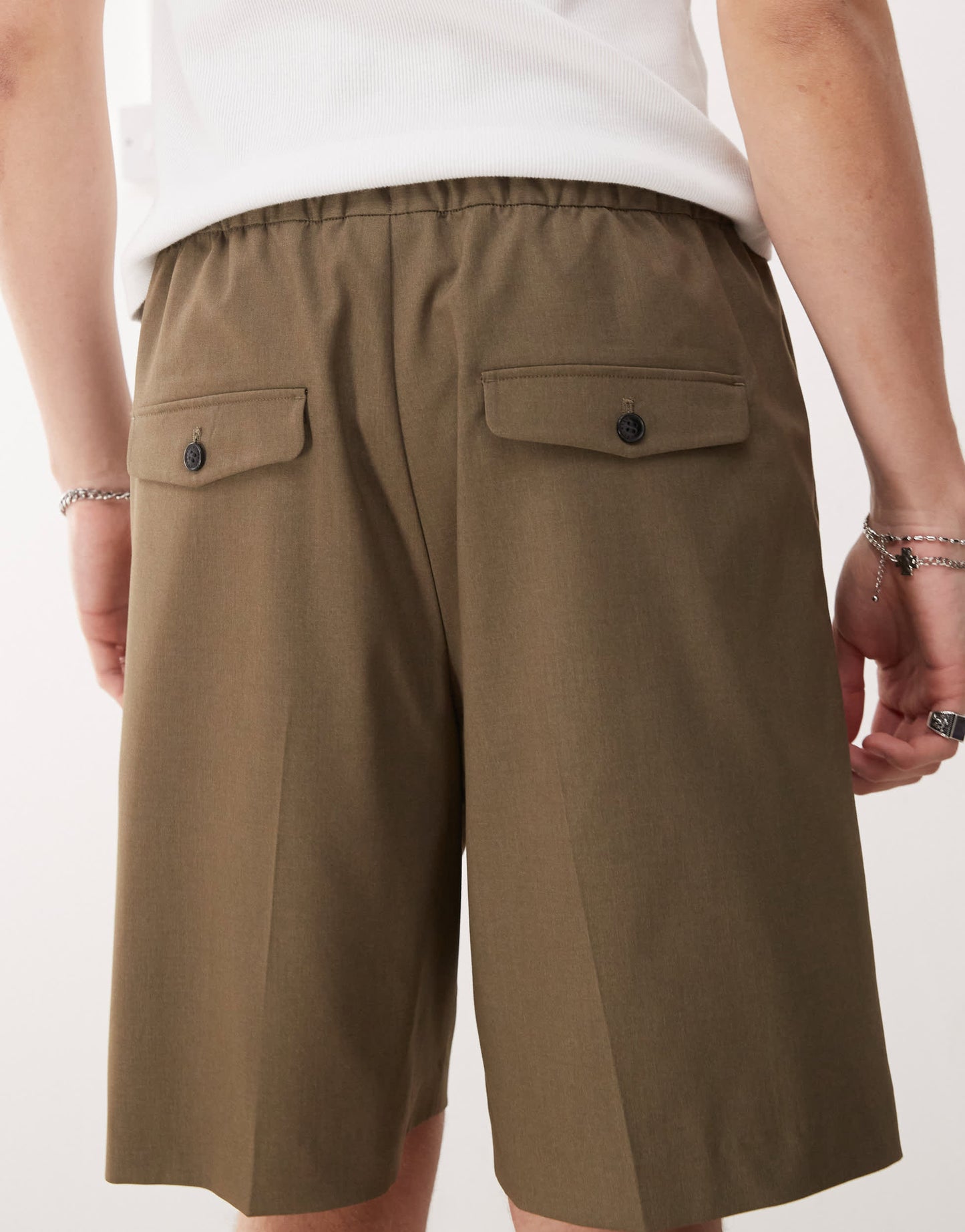 Weekday oversized smart shorts with elasticated waist in khaki
