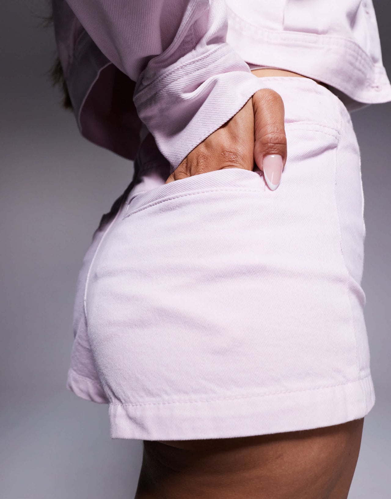 River Island high waisted denim shorts in light pink