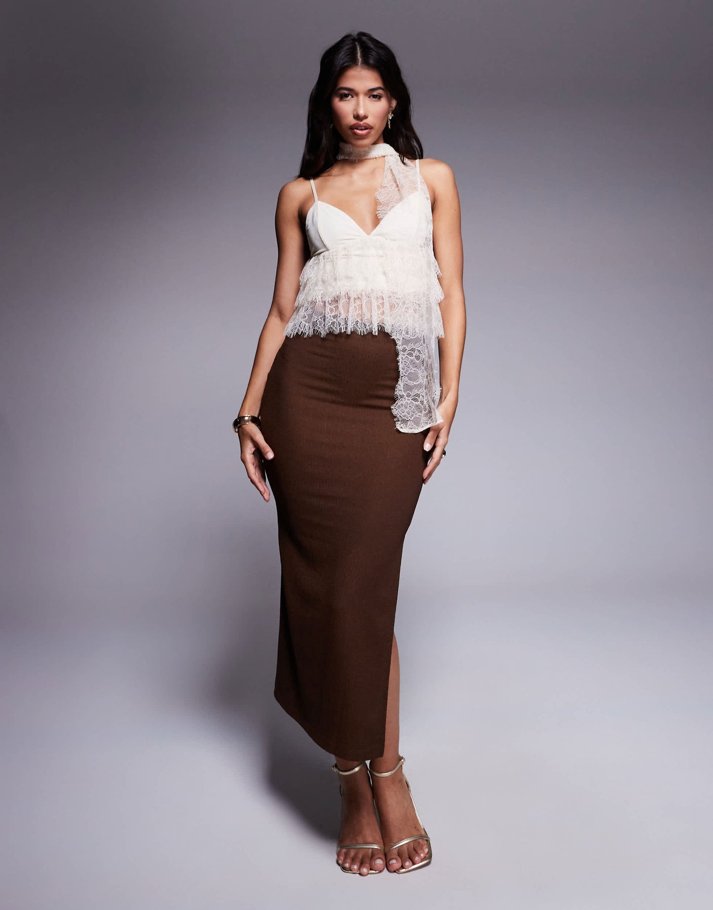 AFRM lace top with detachable scarf in cream