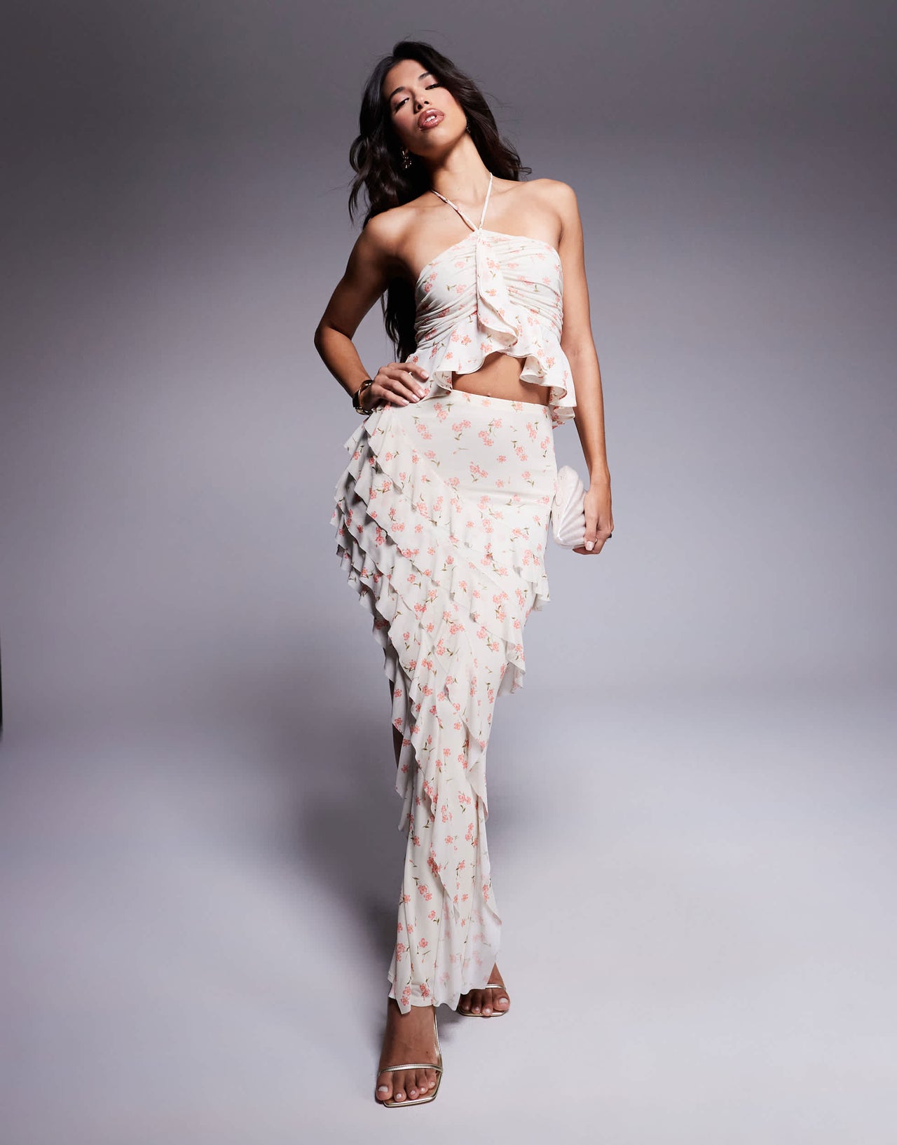 AFRM halter neck top with ruffle detail in ditsy floral