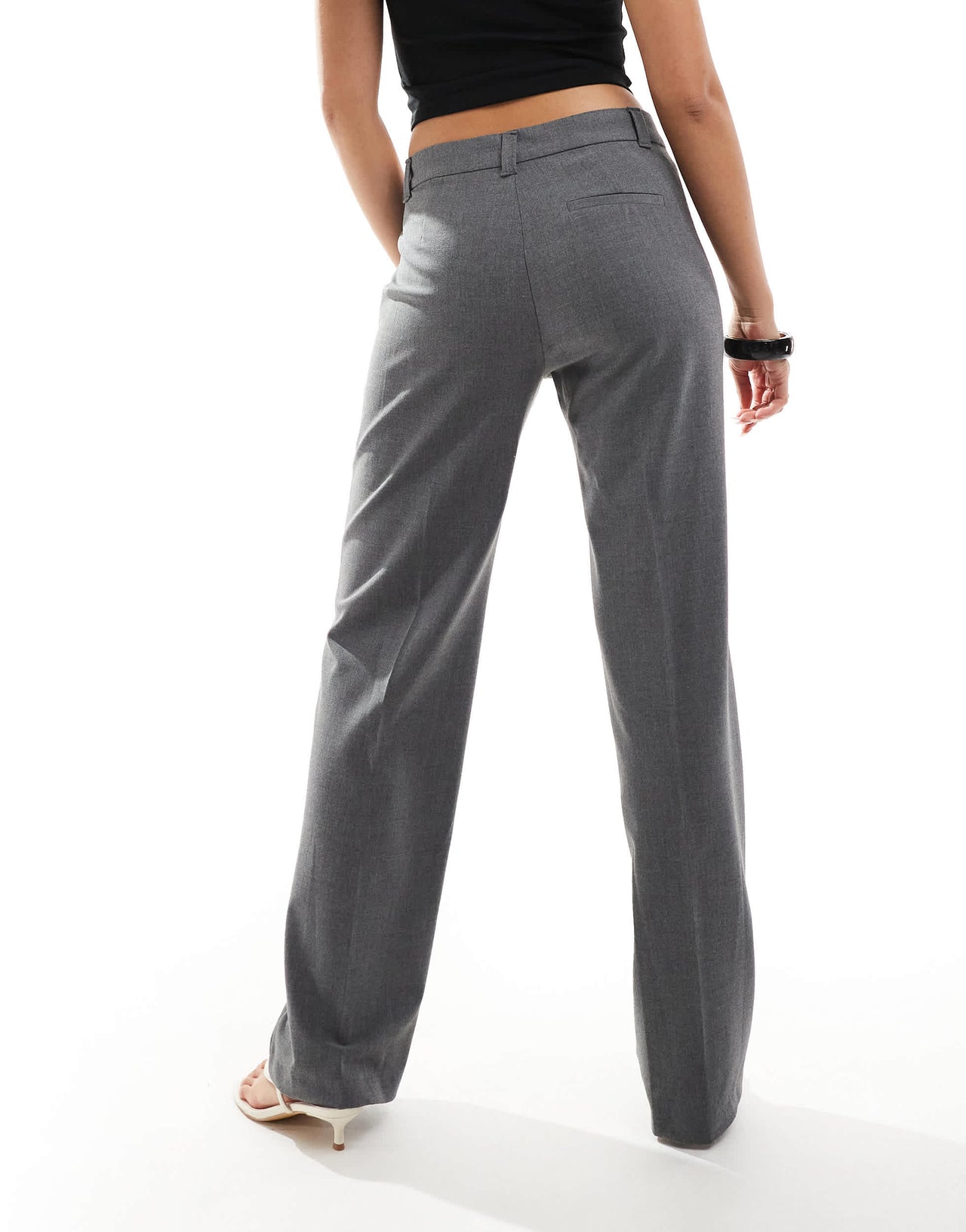 Pull&Bear high waisted straight leg tailored trouser in grey