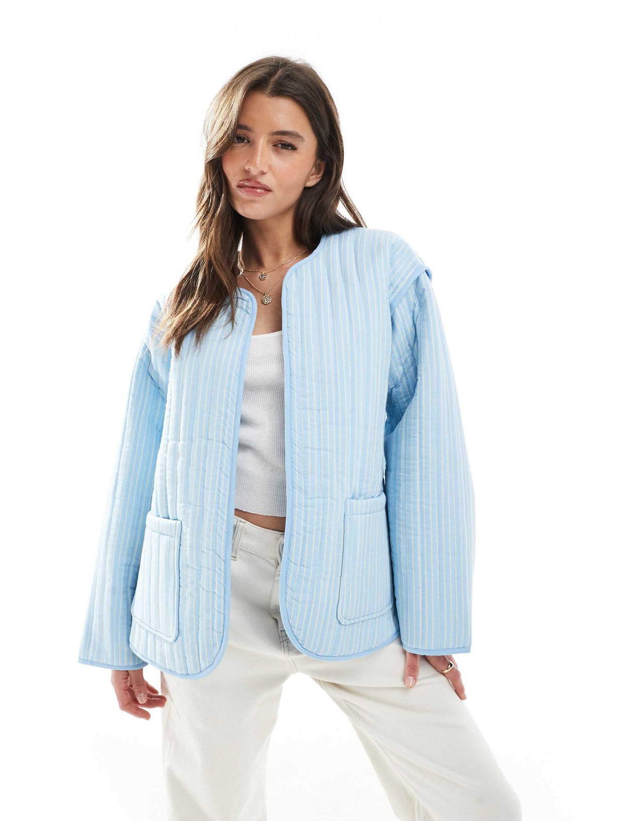 ASOS DESIGN quilted stripe jacket in blue
