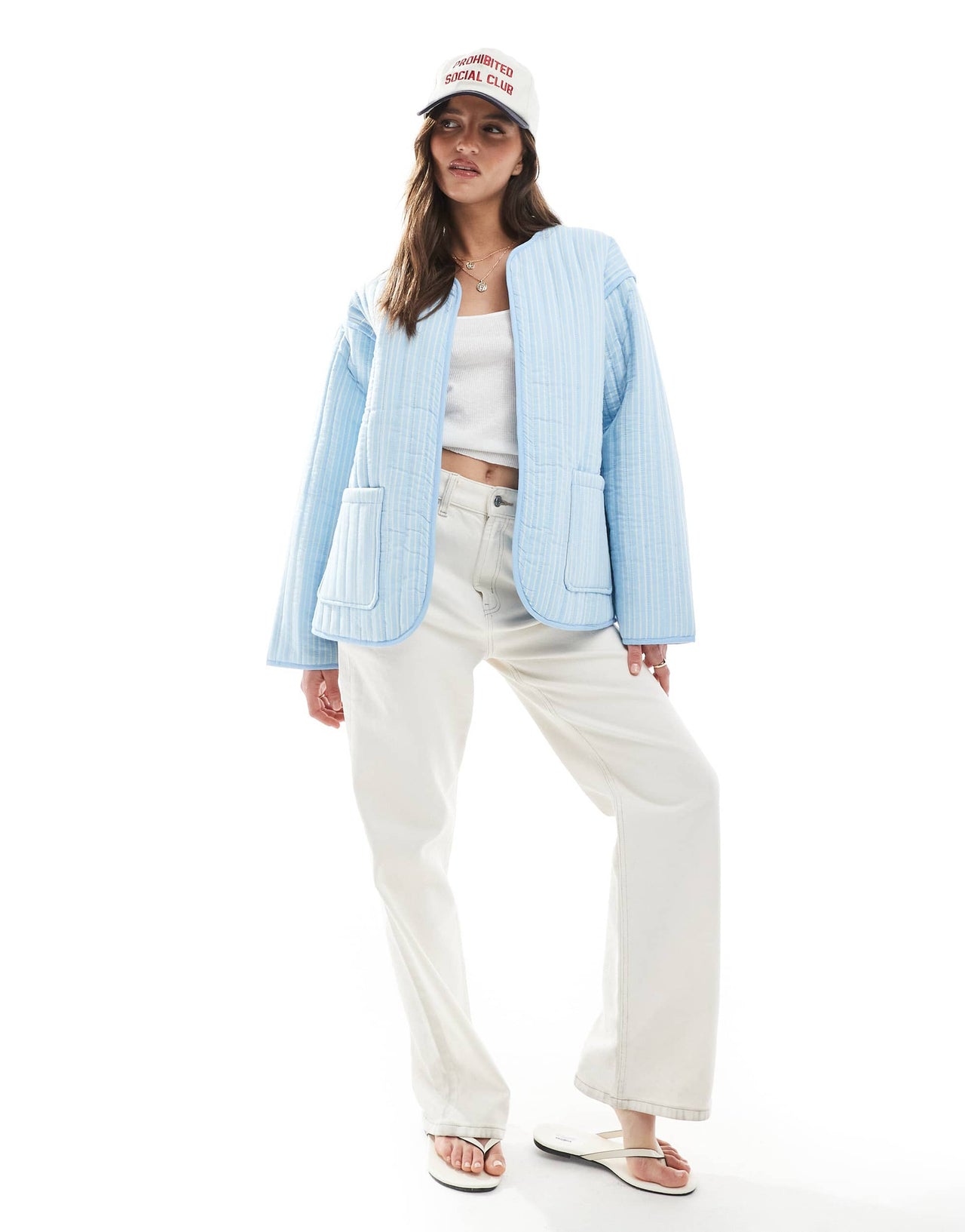 ASOS DESIGN quilted stripe jacket in blue
