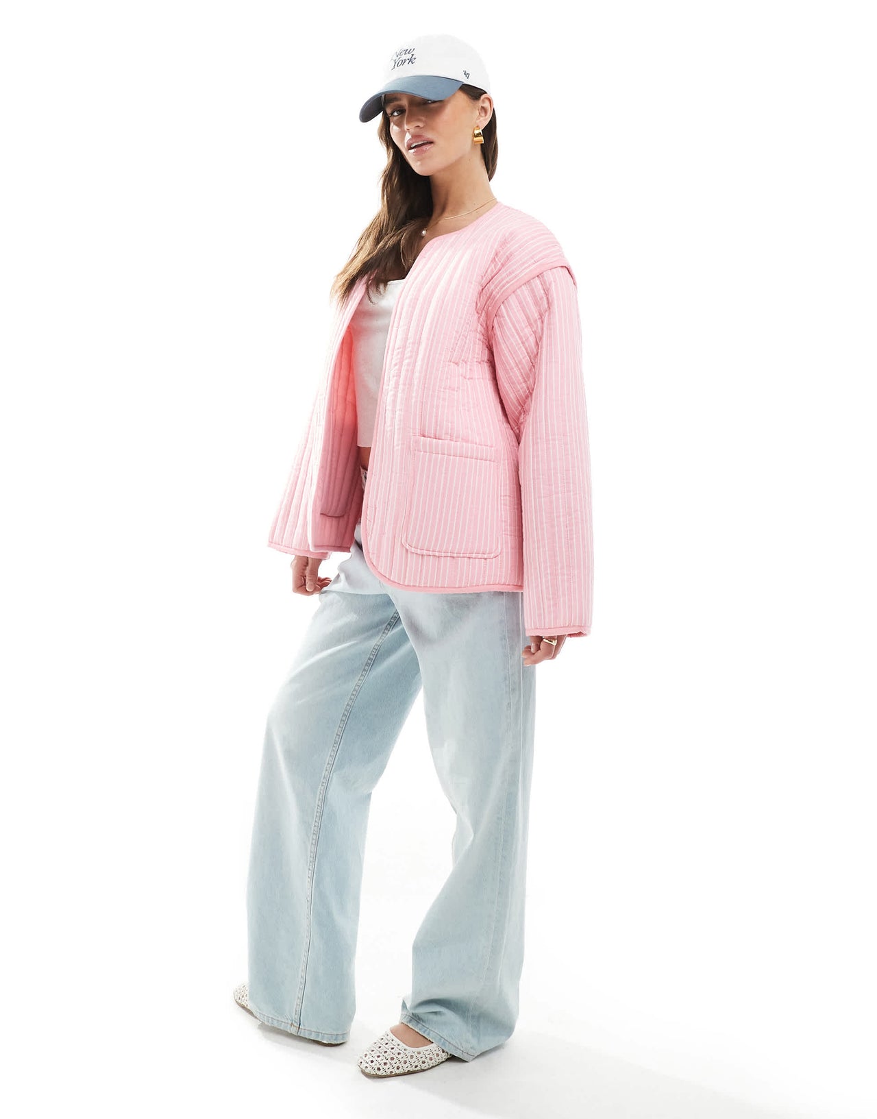 ASOS DESIGN quilted stripe jacket in pink