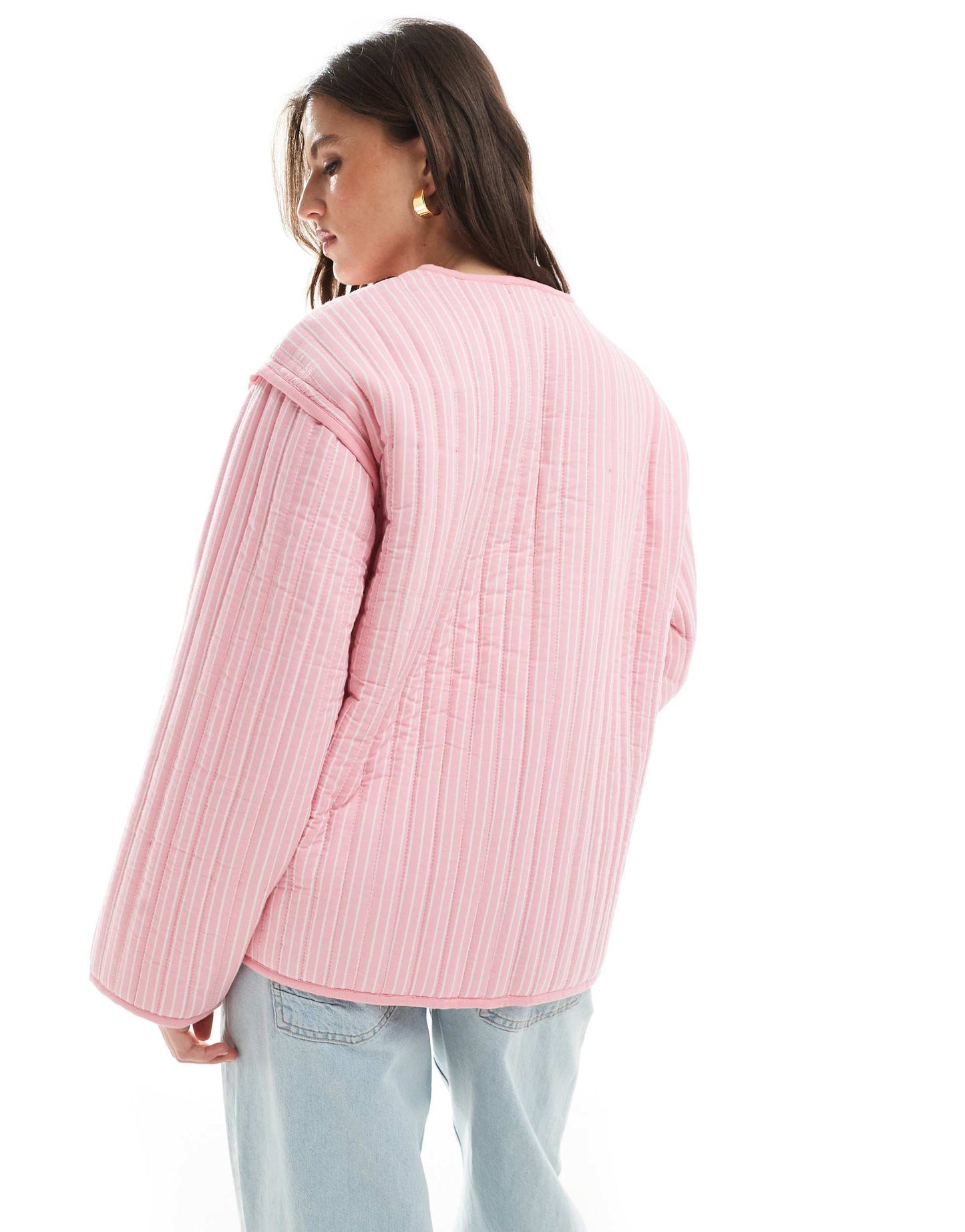 ASOS DESIGN quilted stripe jacket in pink