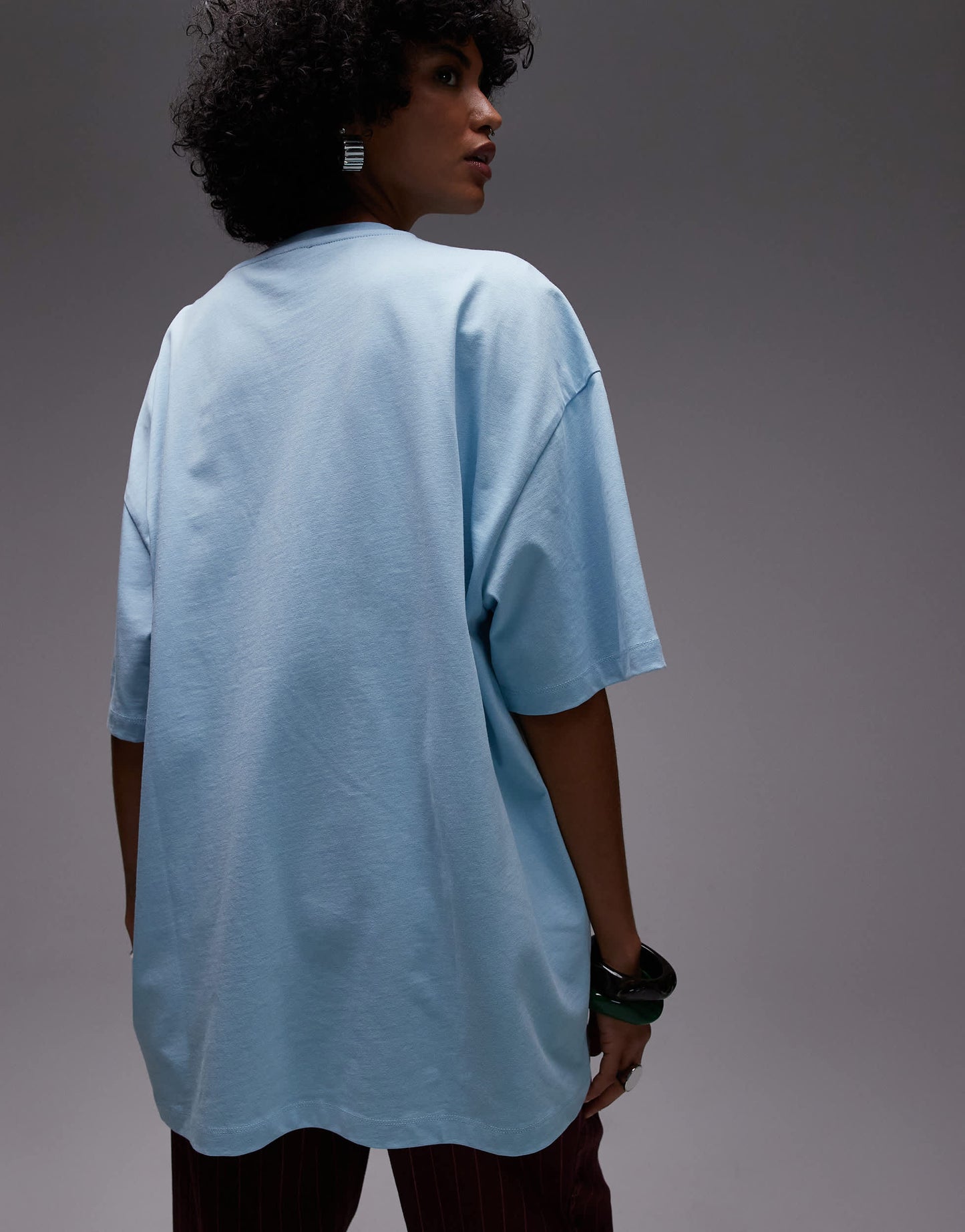 Topshop jersey graphic scarf print oversized top in light blue