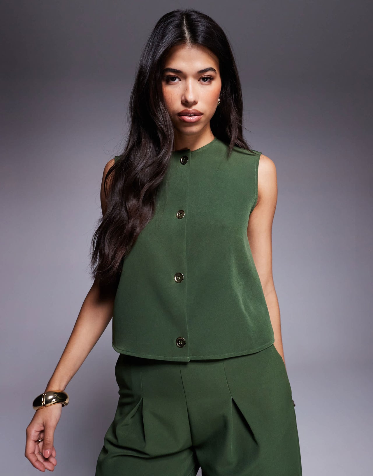 ASOS DESIGN button front sleeveless co-ord  top in khaki