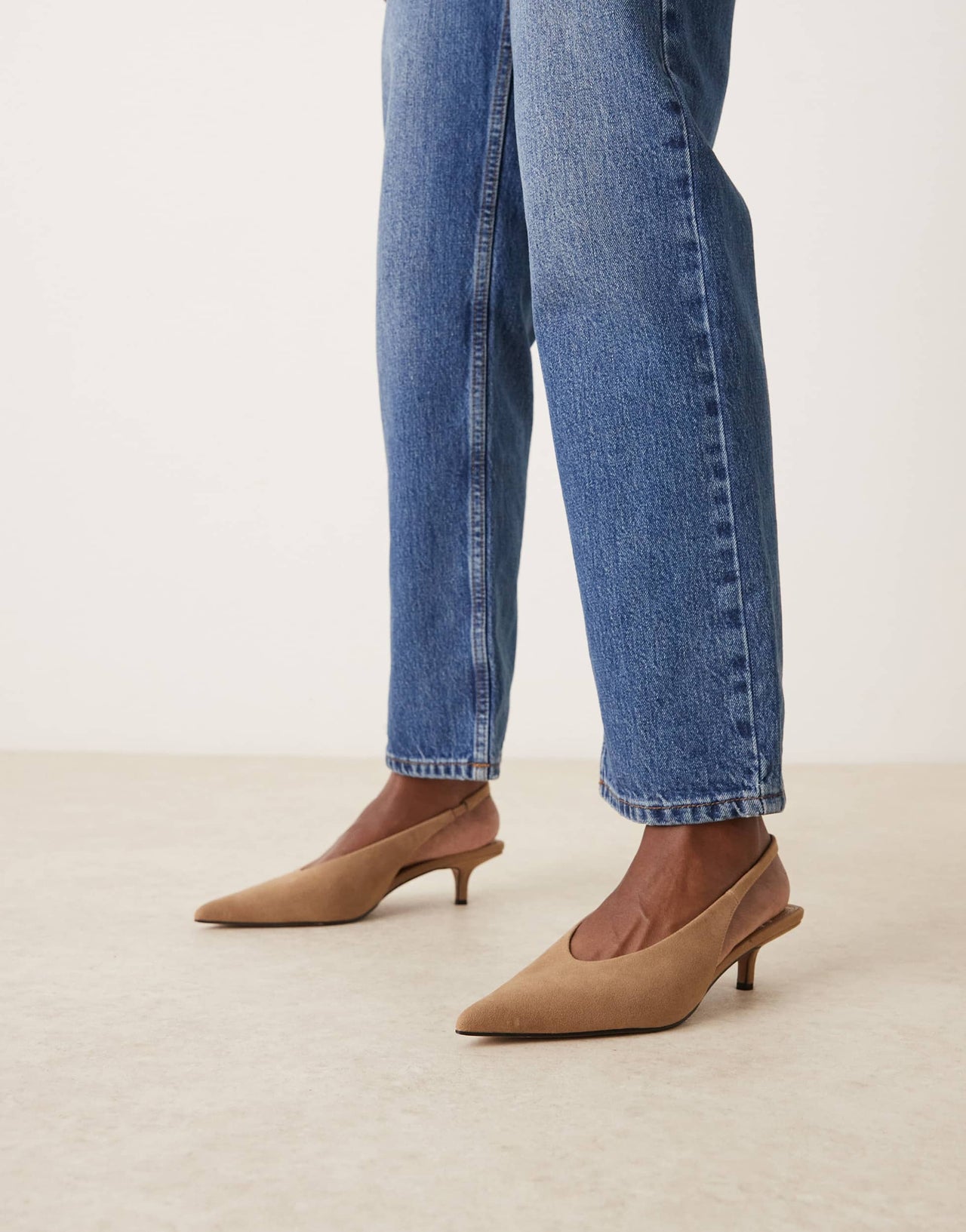 ASOS DESIGN Sydney slingback kitten heel shoes in taupe suedette