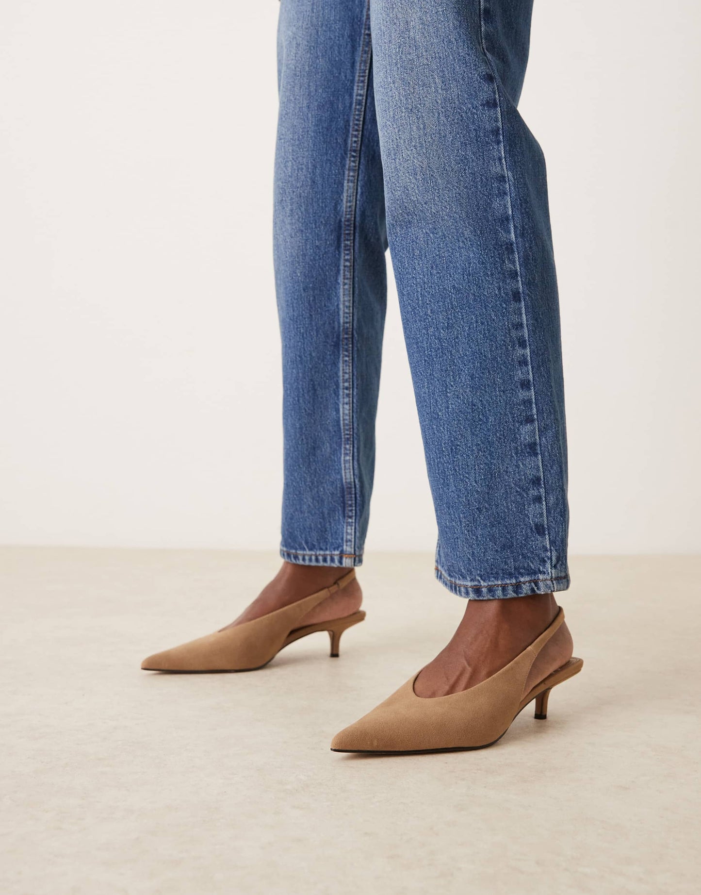 ASOS DESIGN Sydney slingback kitten heel shoes in taupe suedette