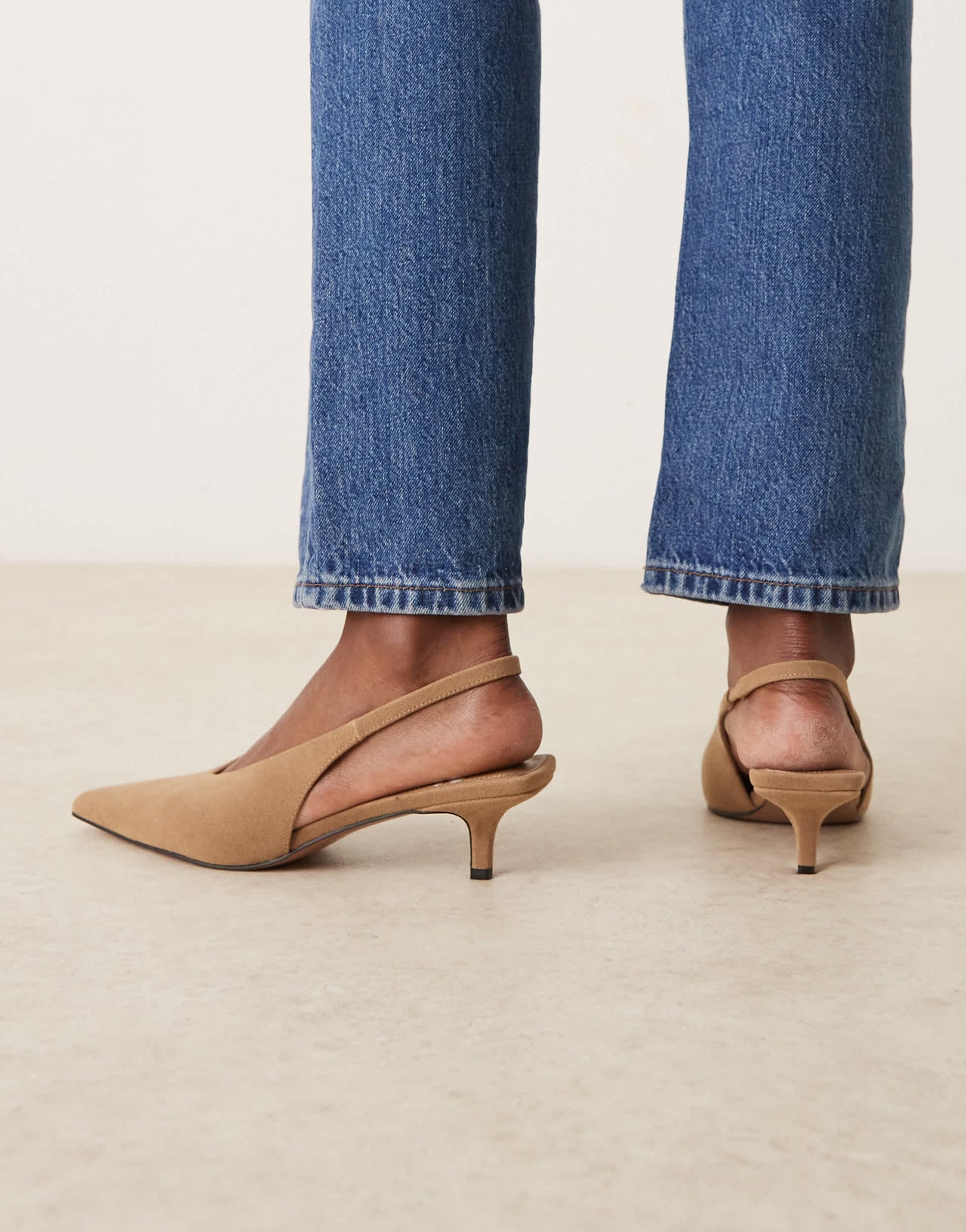 ASOS DESIGN Sydney slingback kitten heel shoes in taupe suedette