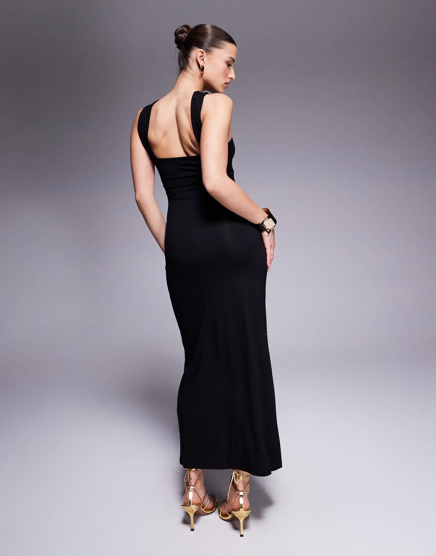 ASOS DESIGN sweetheart bandeau with faux scarf strap maxi dress in black