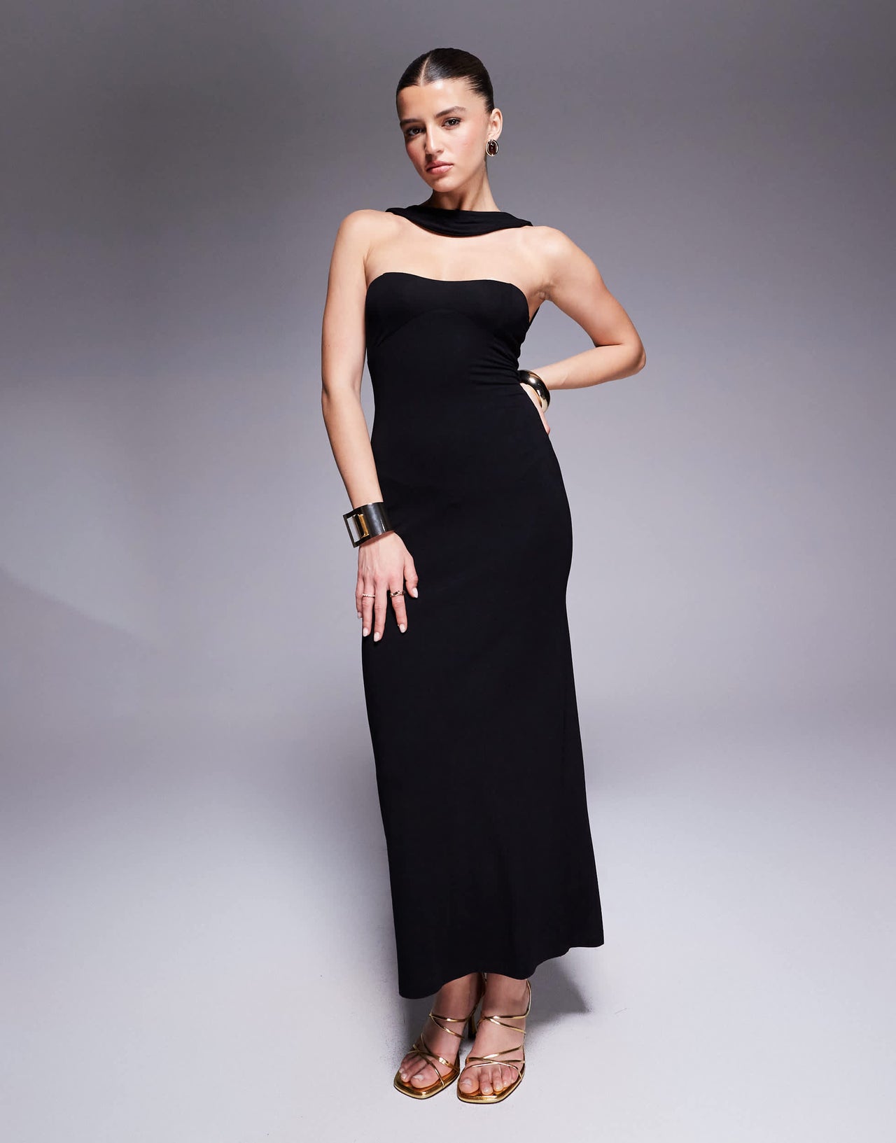 ASOS DESIGN sweetheart bandeau with faux scarf strap maxi dress in black