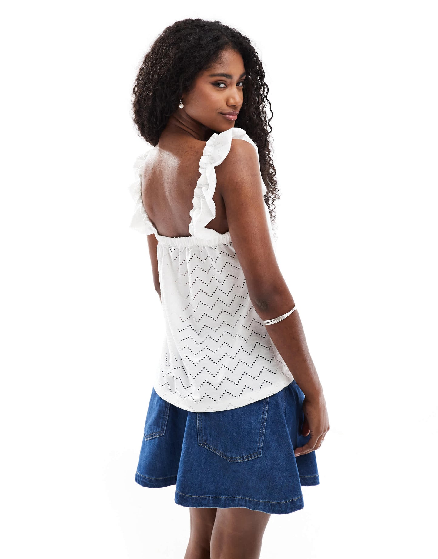 Vero Moda shirred strap cami top in white