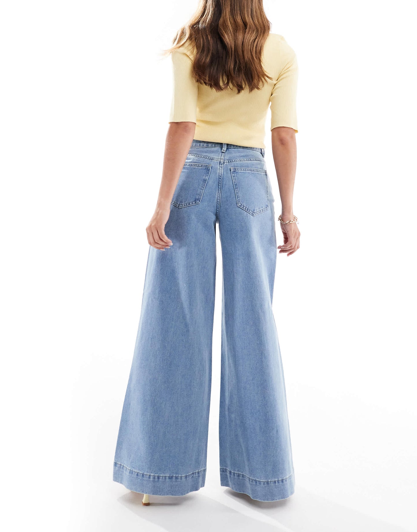 Vero Moda wide leg jeans with distressed detail in light blue