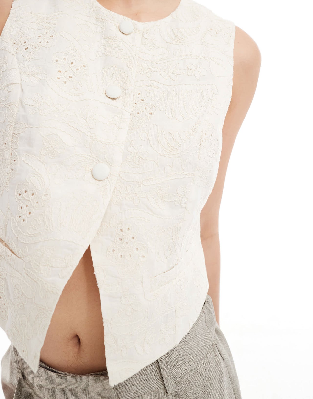Vero Moda embroidered waistcoat in cream