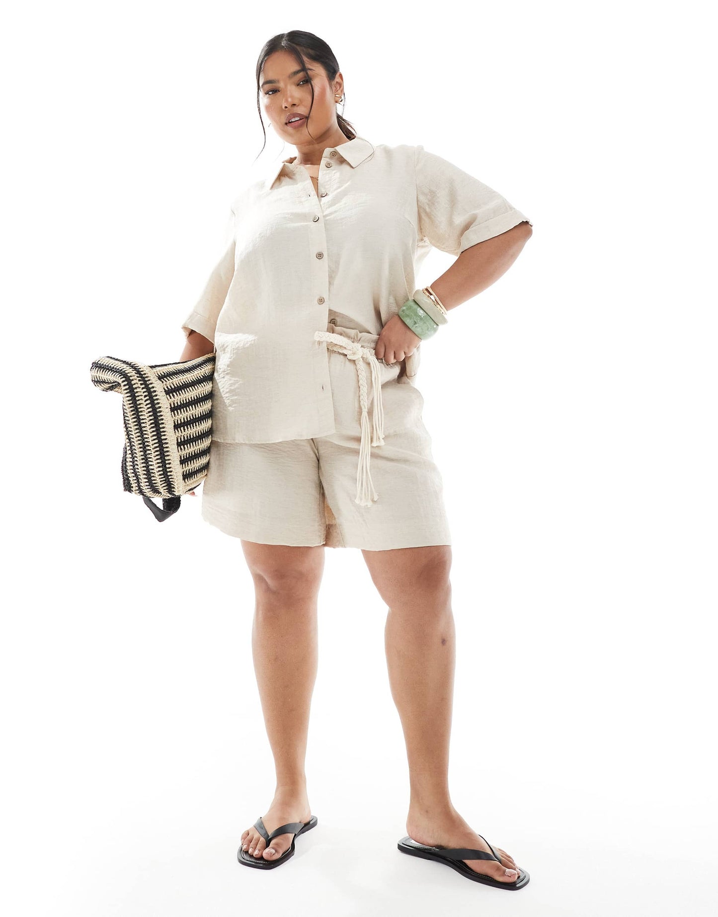 Vero Moda Curve boxy shirt co-ord in oatmeal