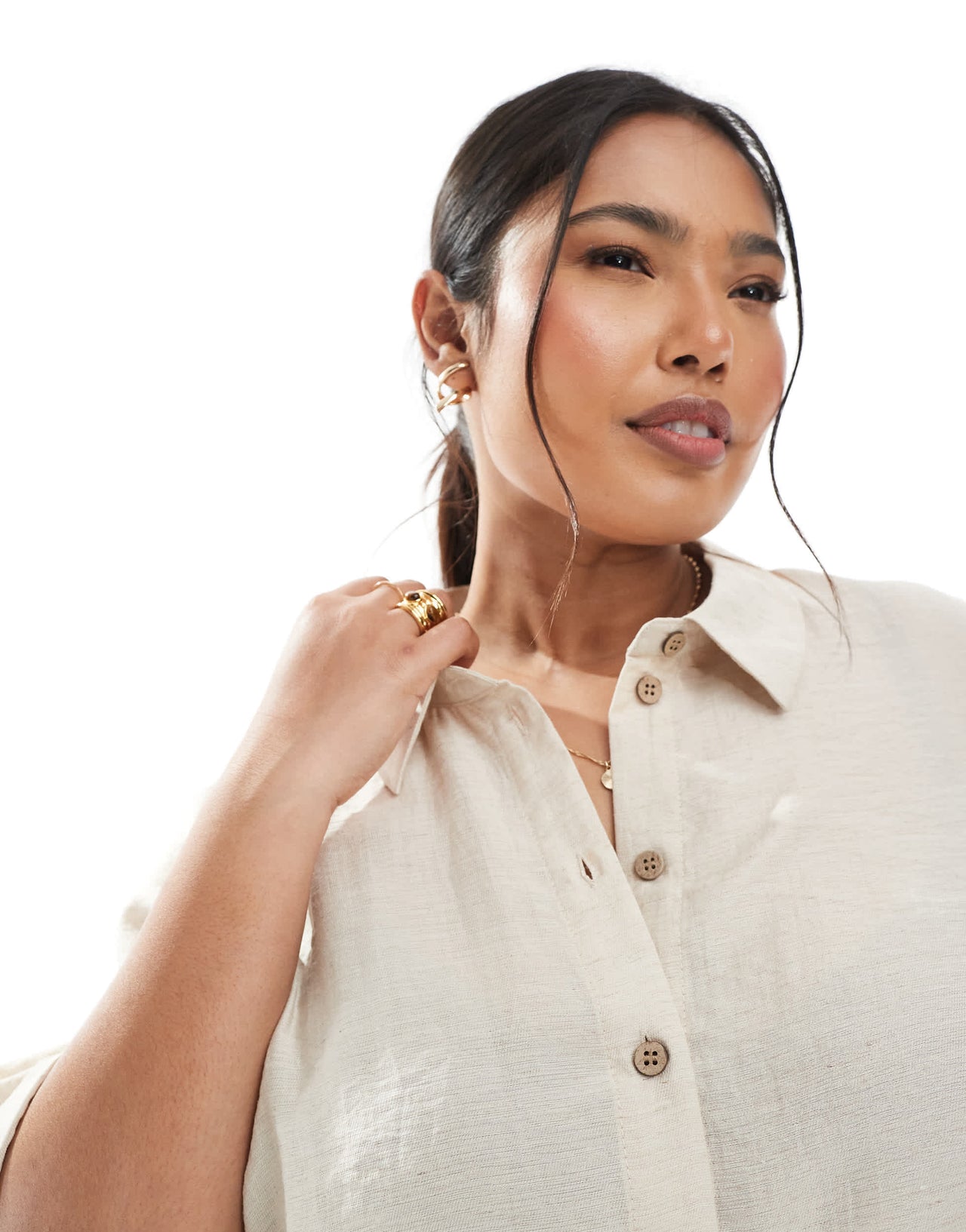 Vero Moda Curve boxy shirt co-ord in oatmeal