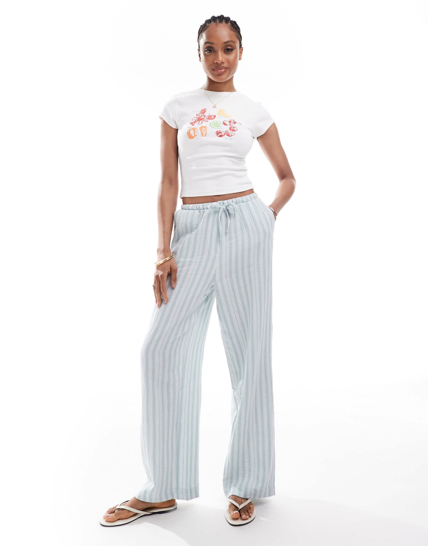 Vero Moda Tall cotton wide leg trousers in green stripe