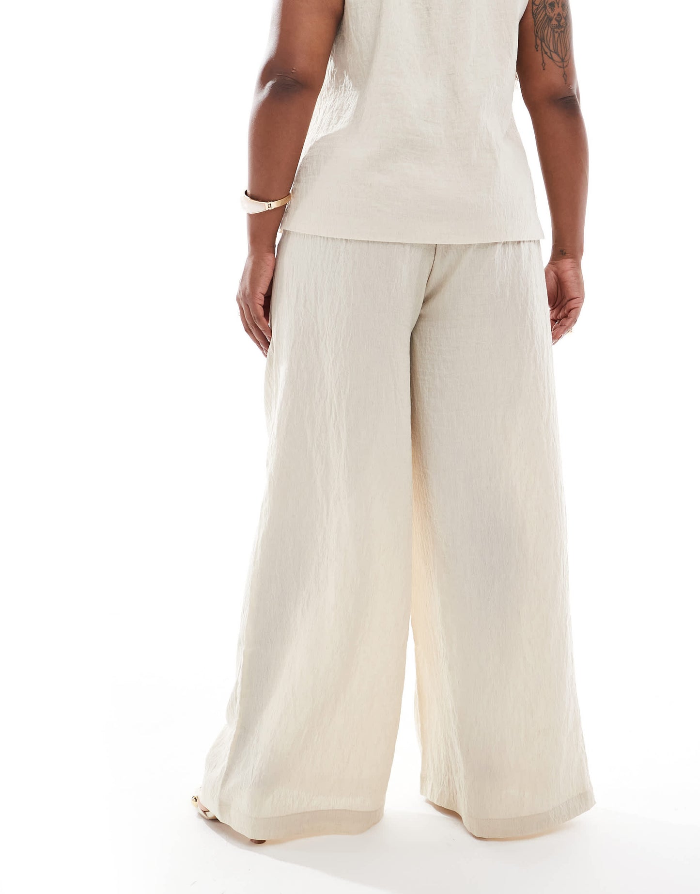 Vero Moda Curve pleat front wide leg trouser co-ord in cream