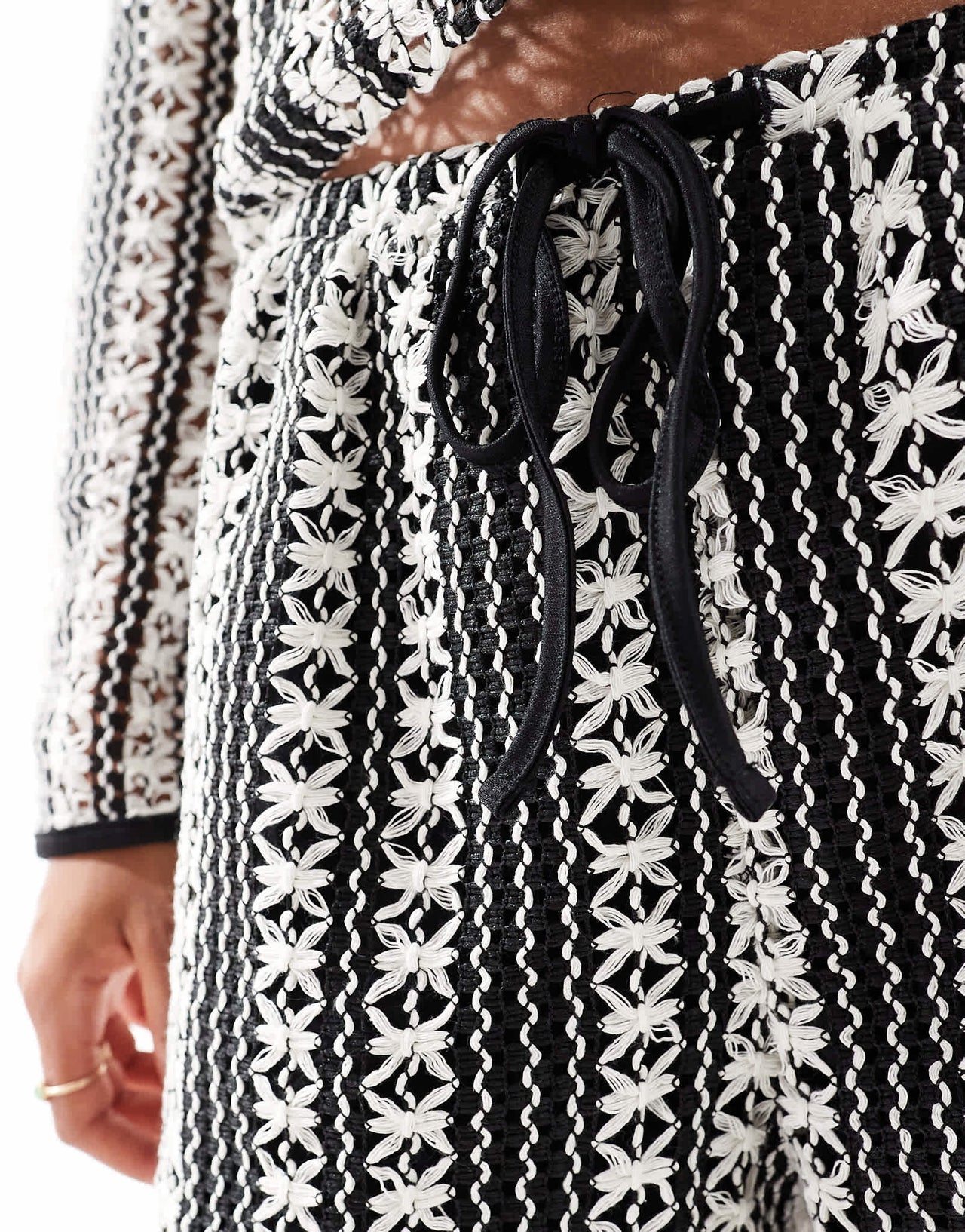 Vero Moda crochet lace shorts co-ord in mono stripe