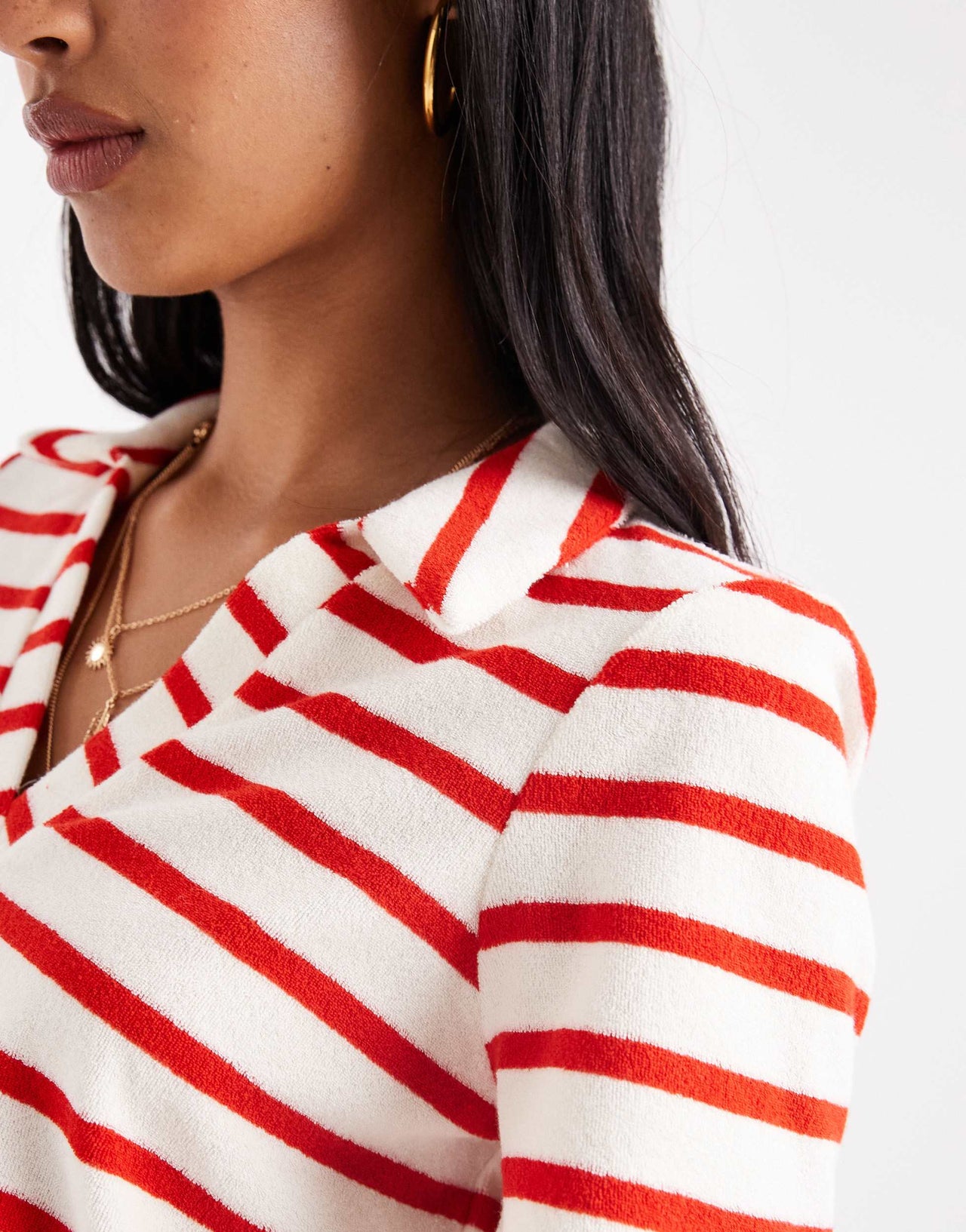 Vero Moda towelling polo t-shirt co-ord in red stripe