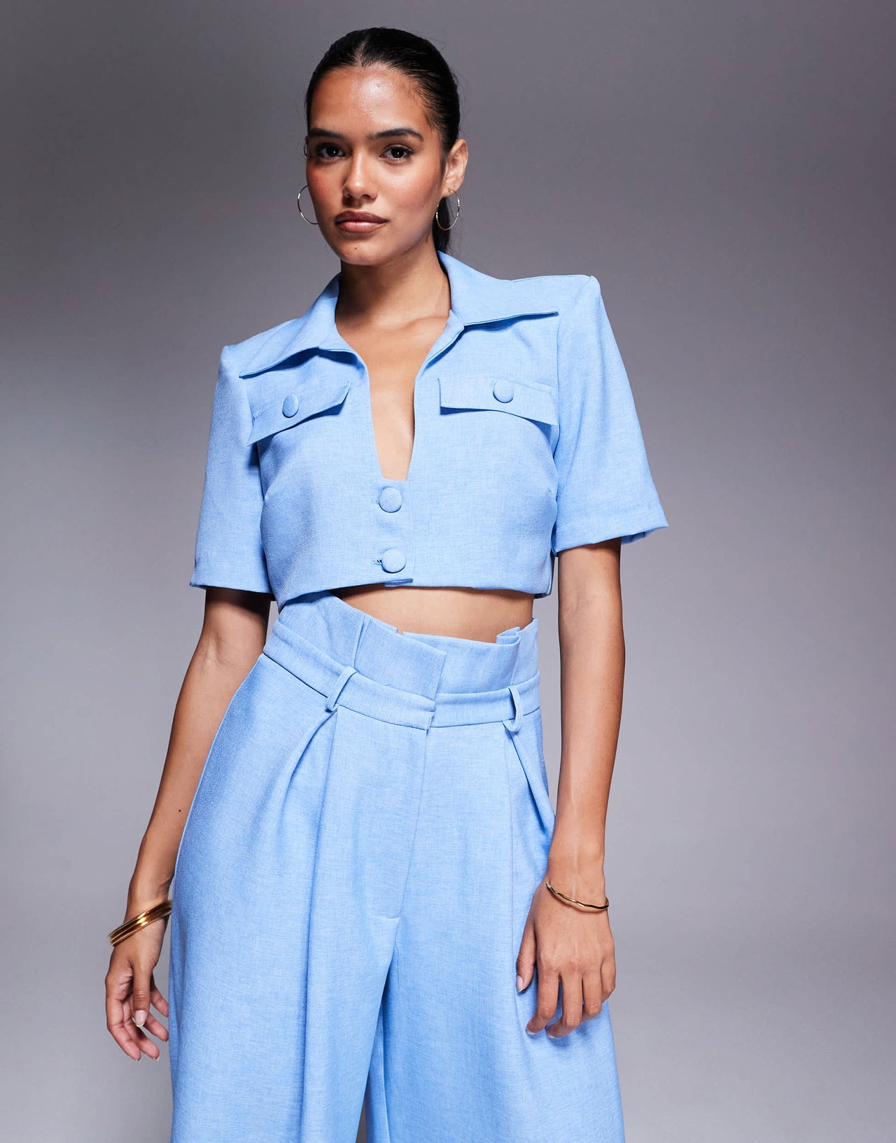 ASOS LUXE co-ord cropped tailored shirt in light blue