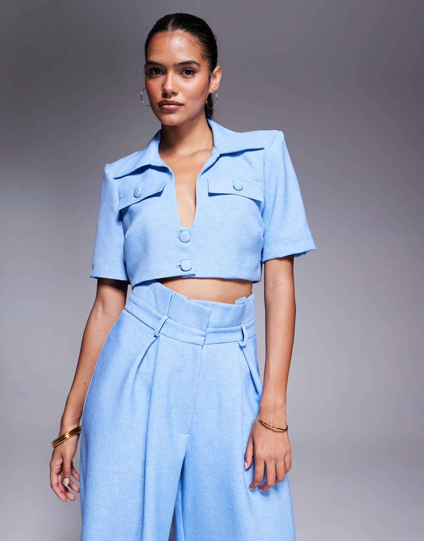 ASOS LUXE co-ord cropped tailored shirt in light blue
