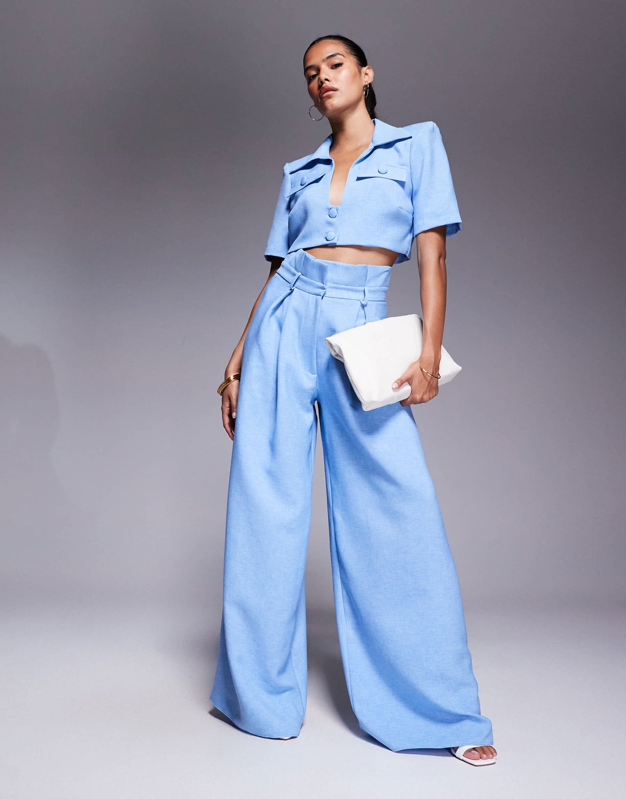 ASOS LUXE co-ord cropped tailored shirt in light blue