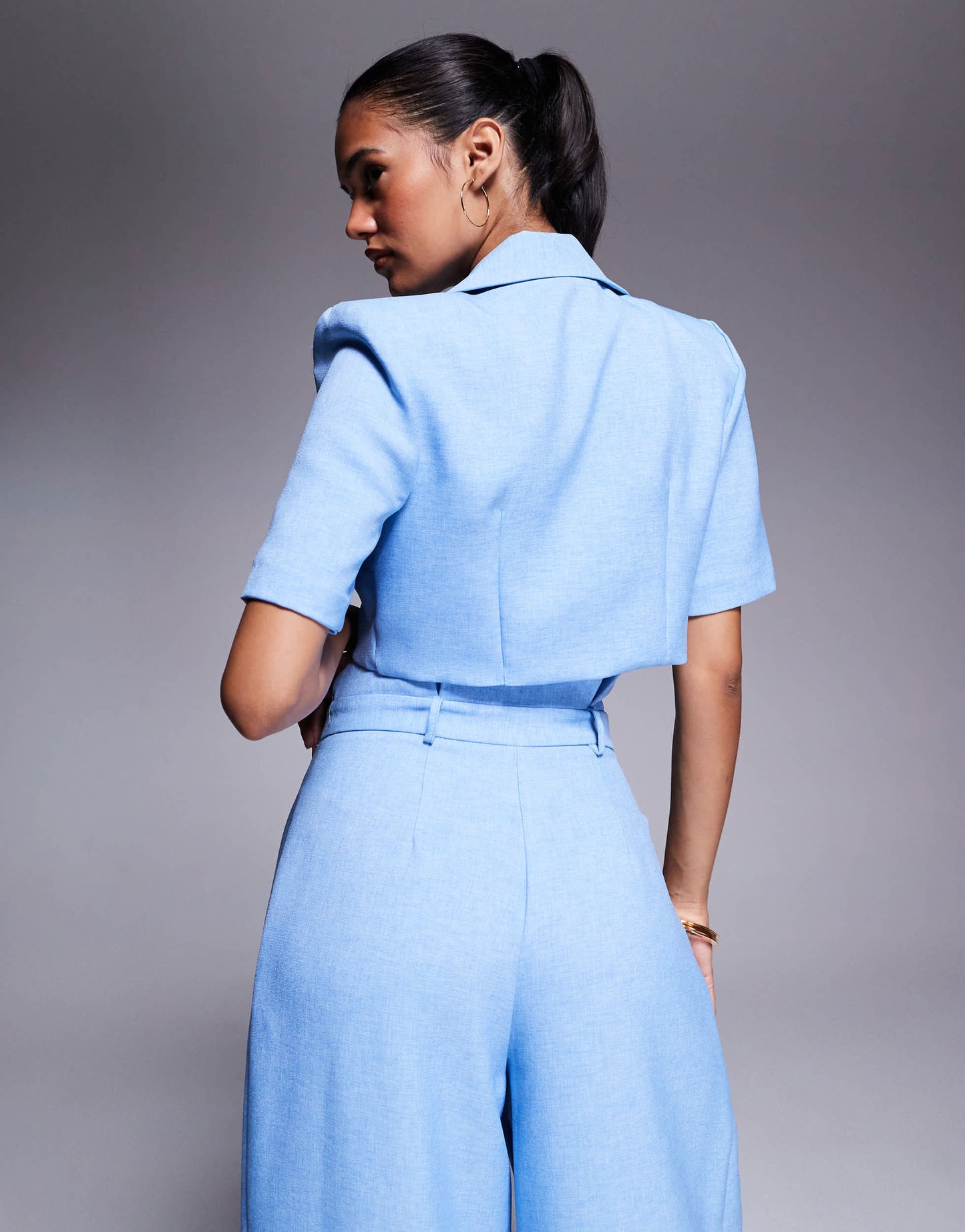 ASOS LUXE co-ord cropped tailored shirt in light blue