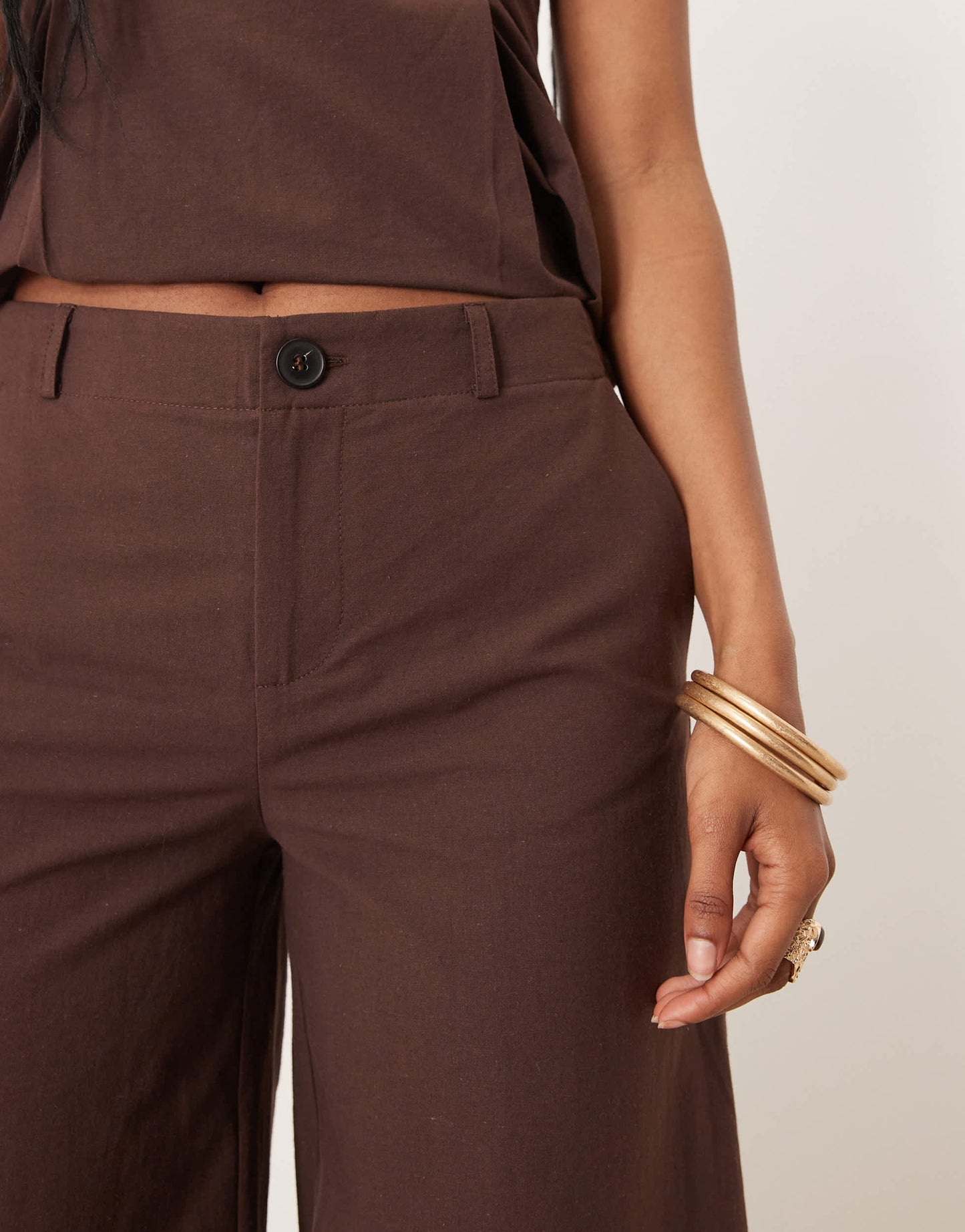 ASOS DESIGN linen blend barrel leg trouser in chocolate