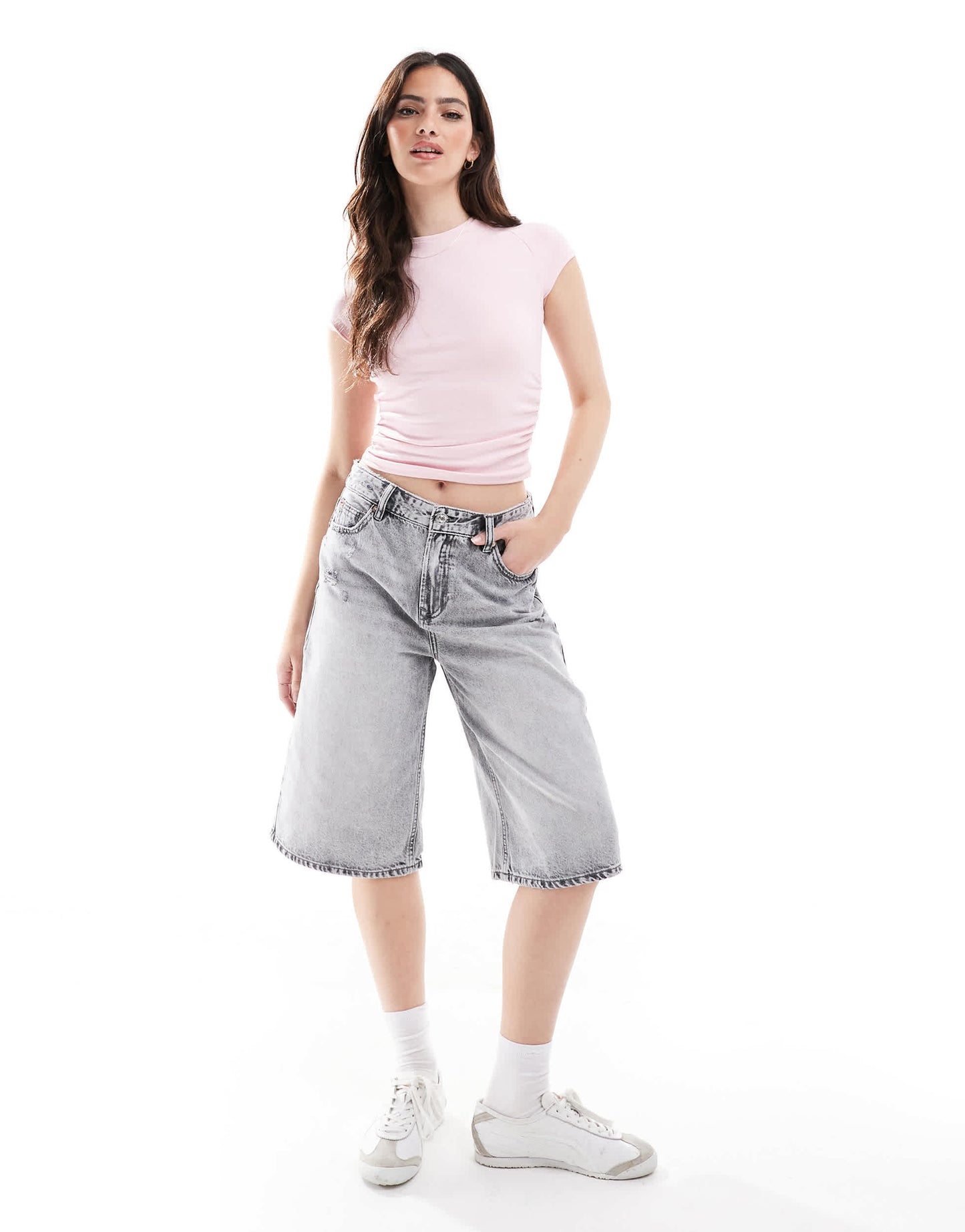Stradivarius denim jort in washed grey