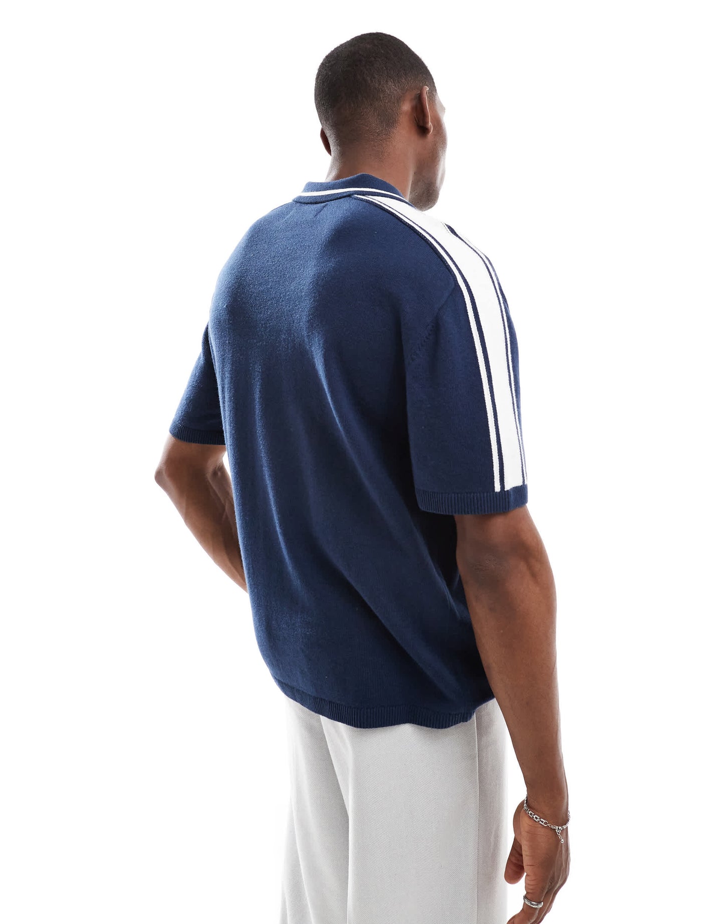 Hollister knitted contrast collar preppy polo top in navy