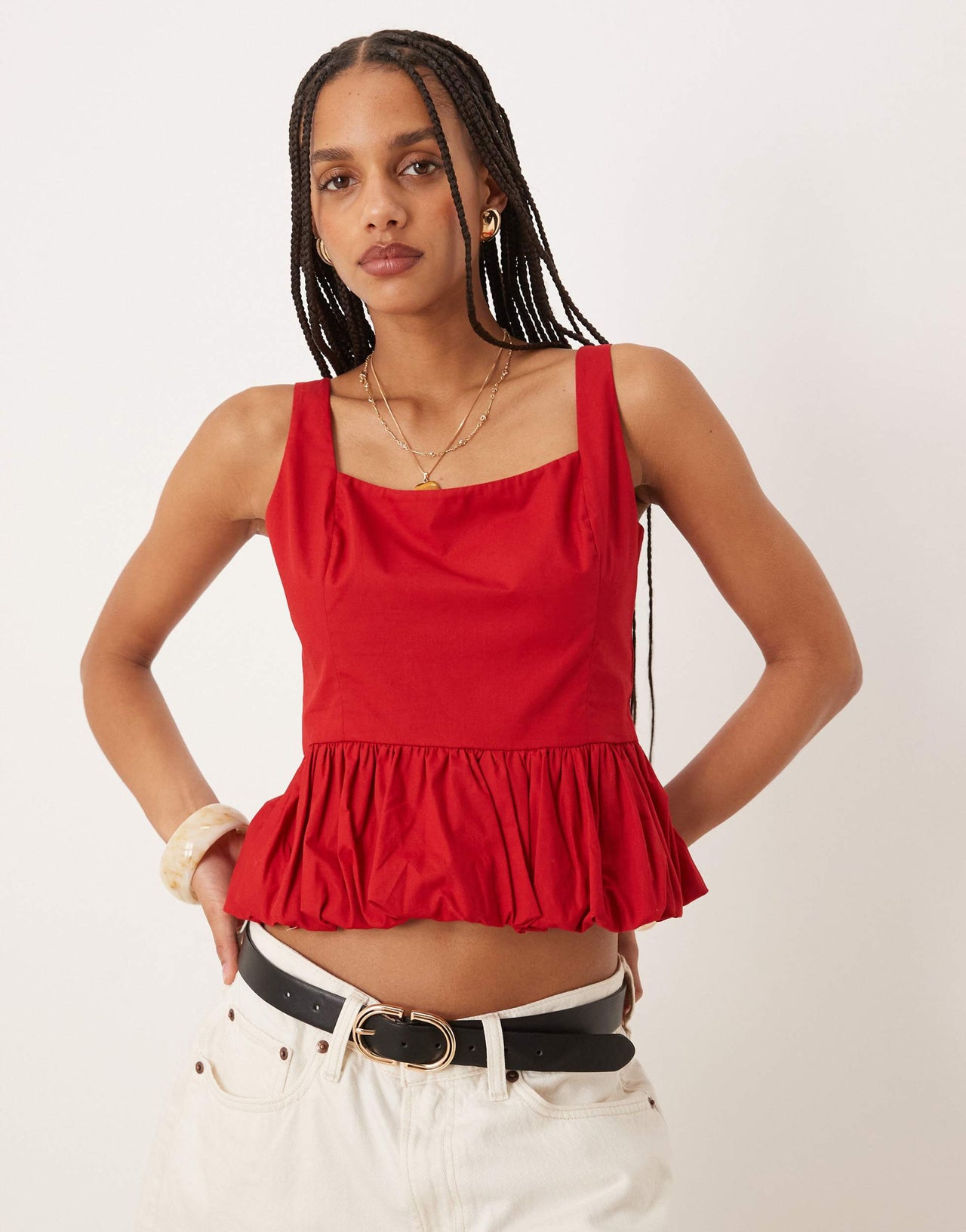 Abercrombie & Fitch bubble hem top in red
