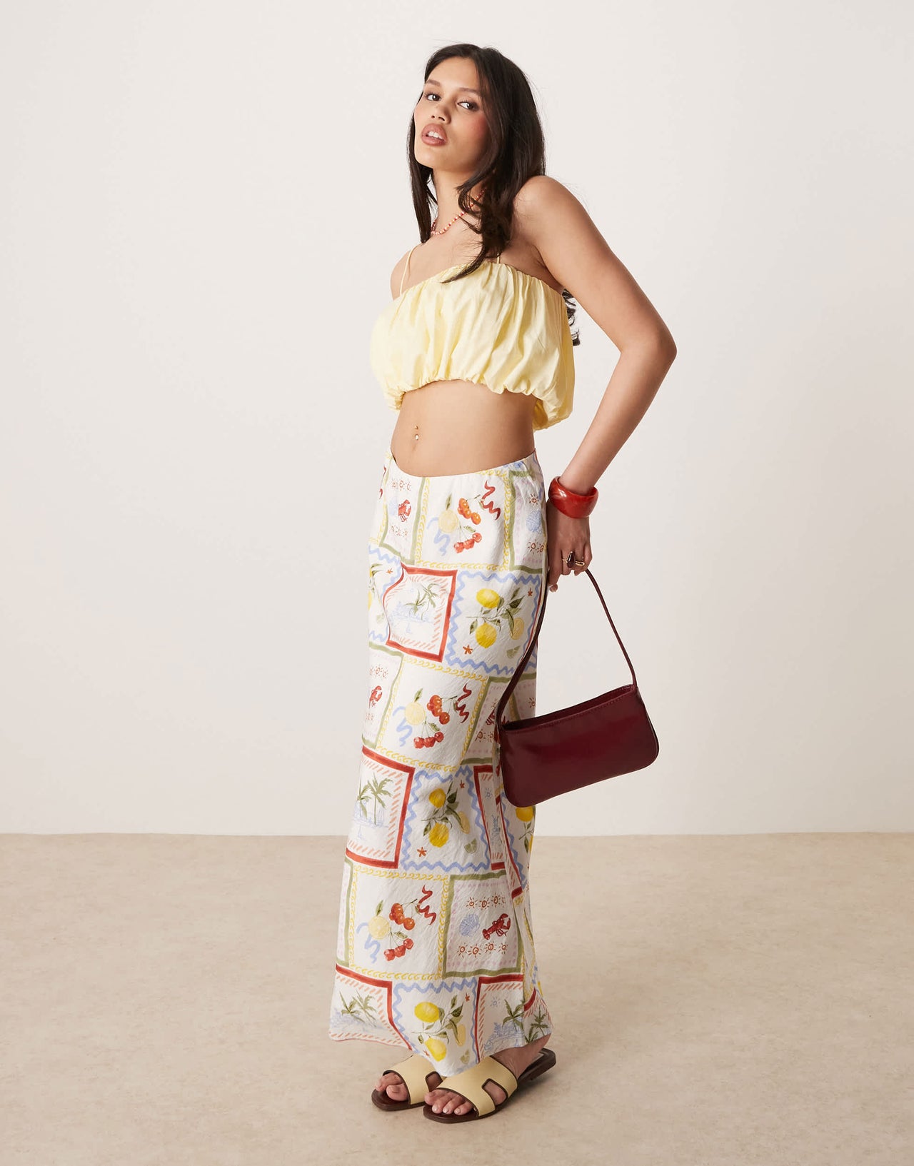 Abercrombie & Fitch bias cut maxi skirt in holiday scarf print