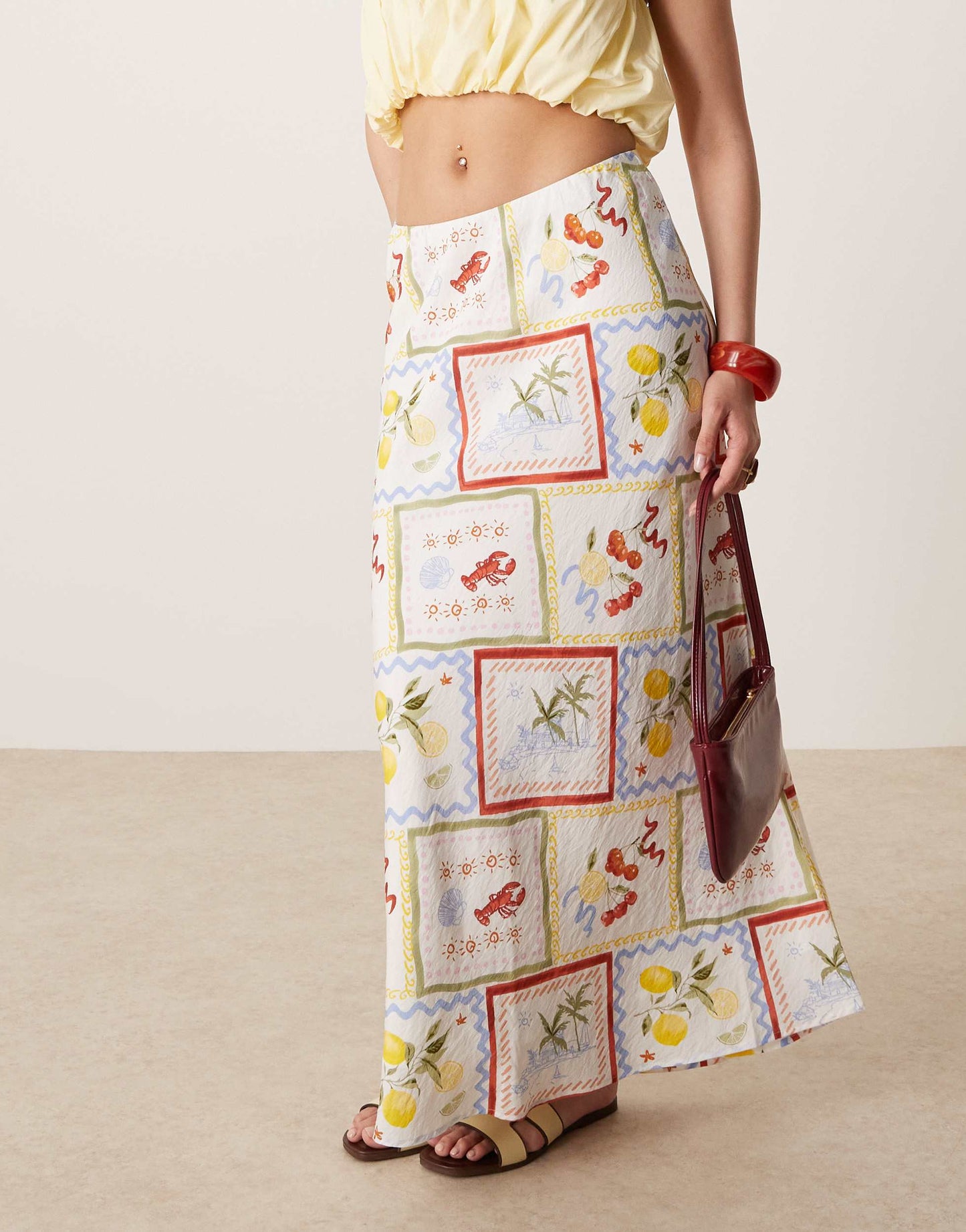 Abercrombie & Fitch bias cut maxi skirt in holiday scarf print