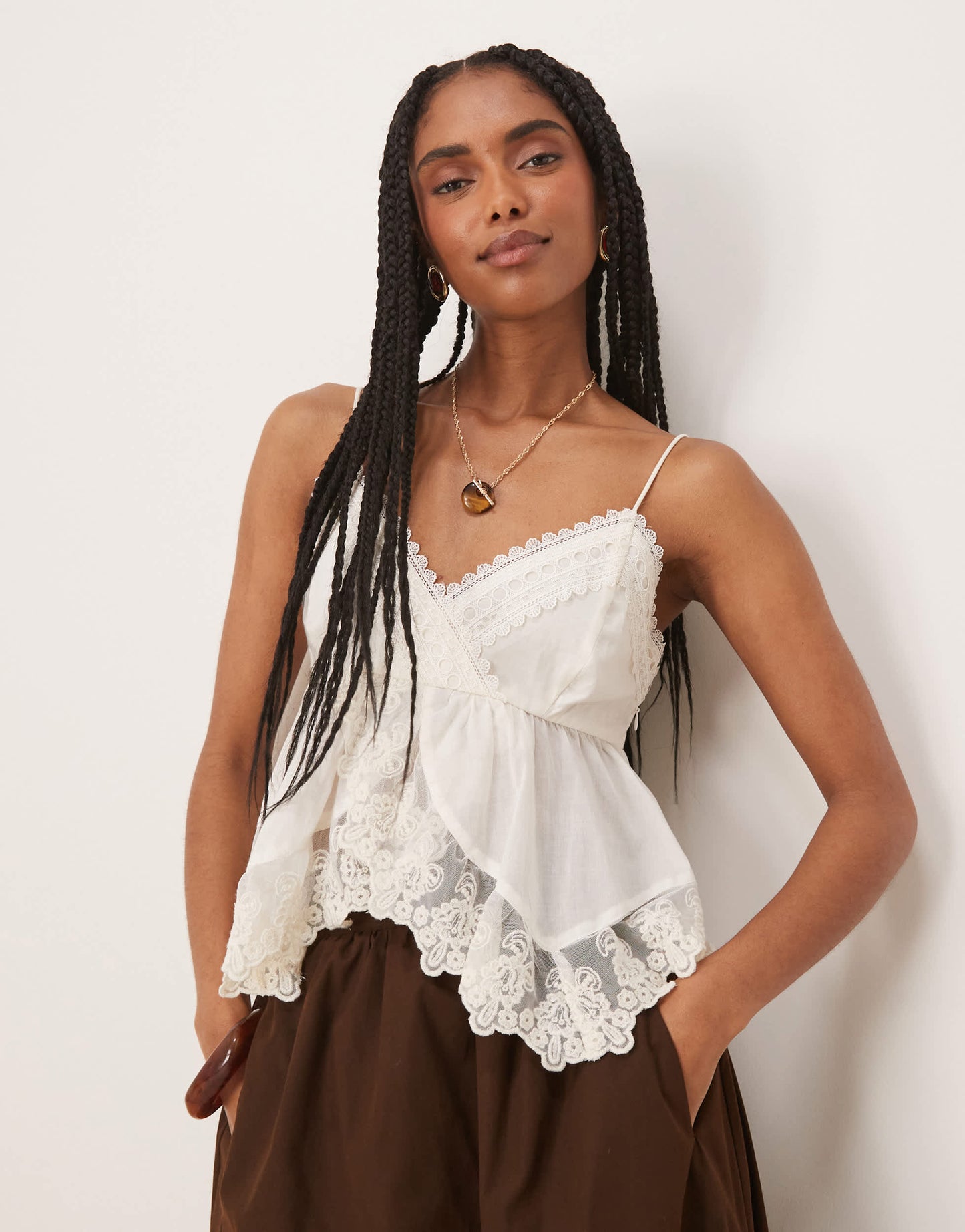 Abercrombie & Fitch premium babydoll embroidered top in white