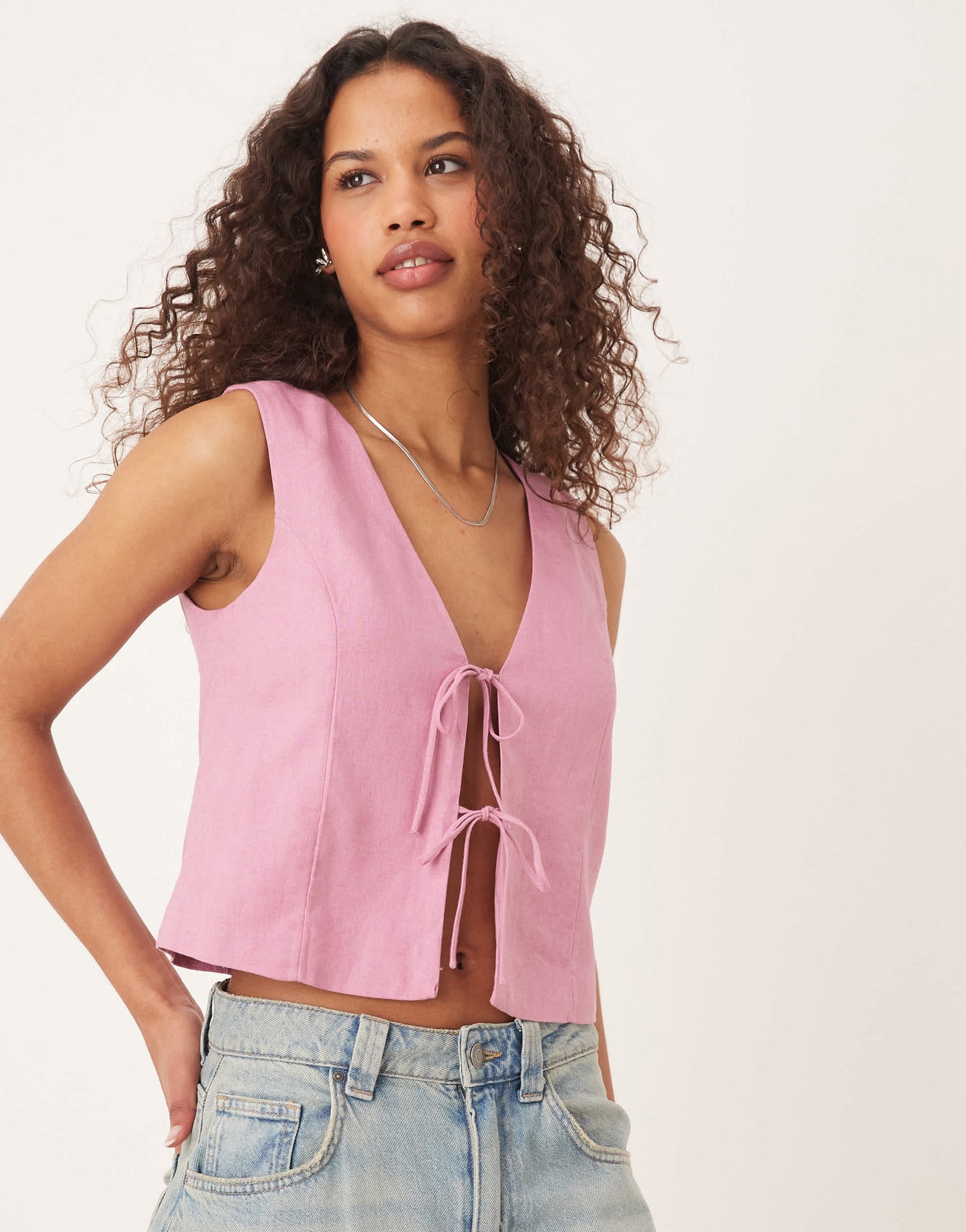 Abercrombie & Fitch tie front vest top in pink