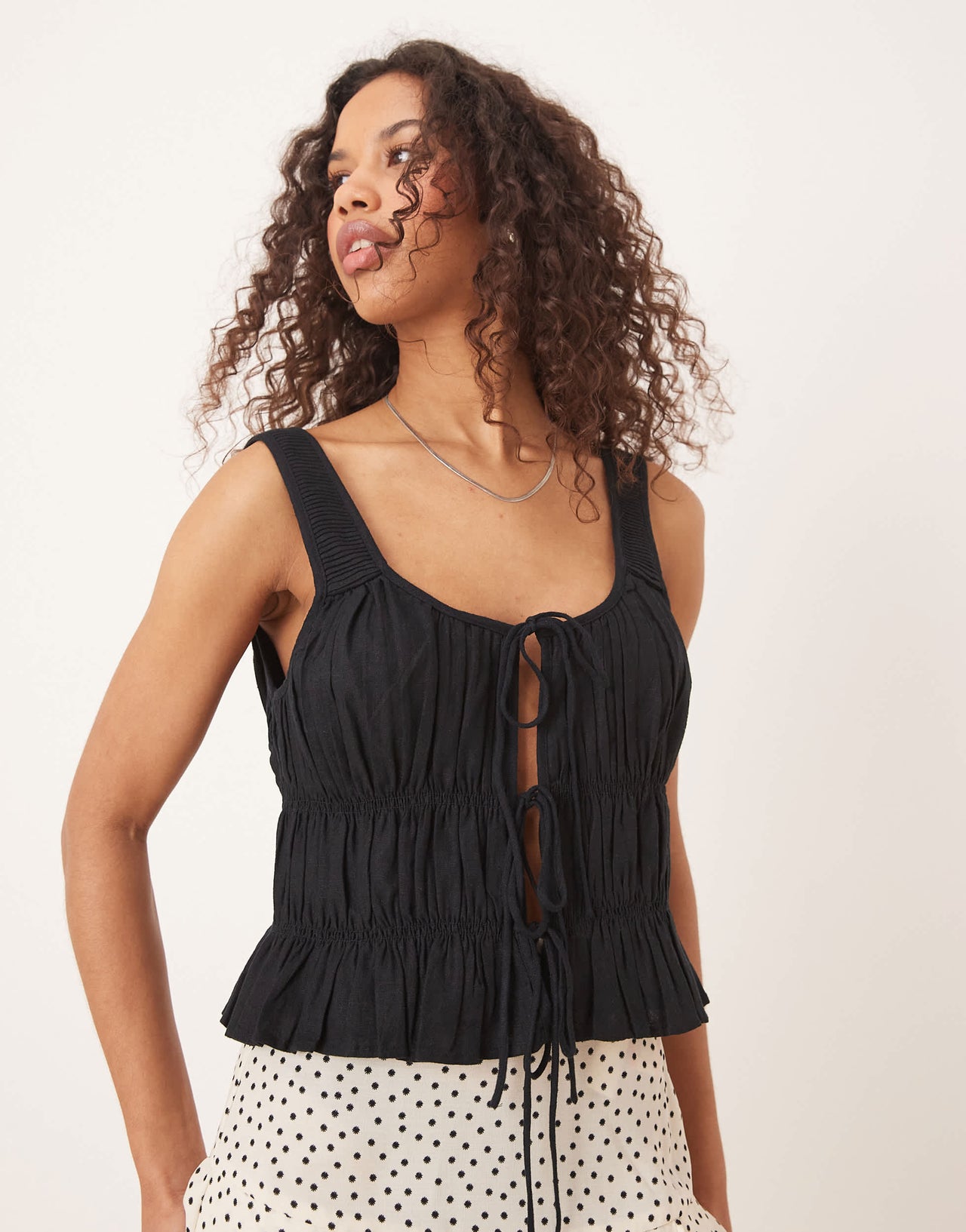 Abercrombie & Fitch ruched tie front top in black