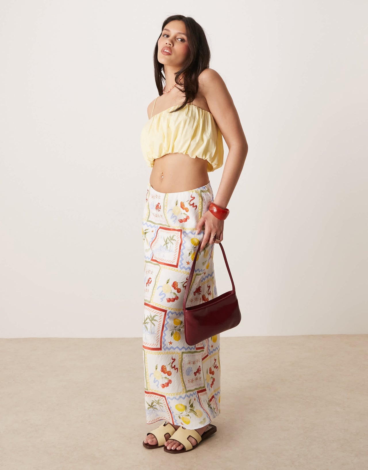 Abercrombie & Fitch cropped bubble cami top in yellow