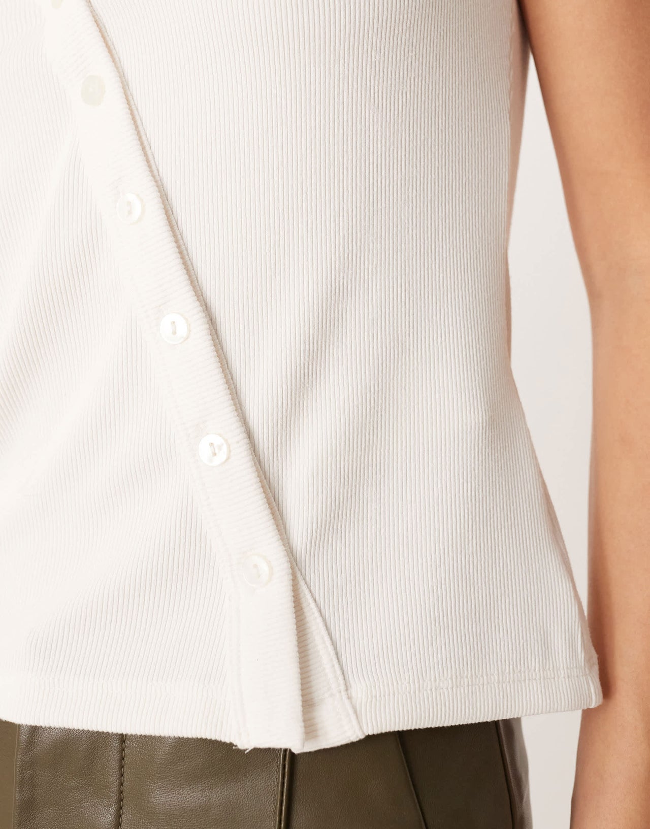 Abercrombie & Fitch rib longline asymetric button down tank top in white