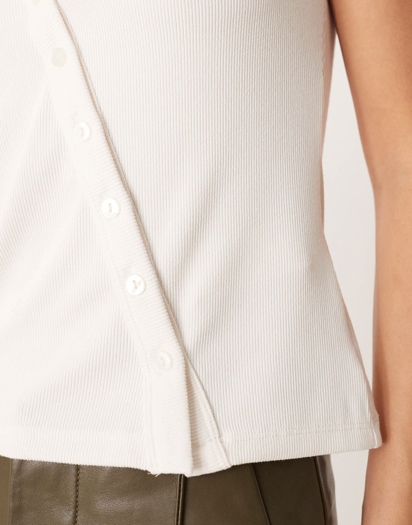 Abercrombie & Fitch rib longline asymetric button down tank top in white