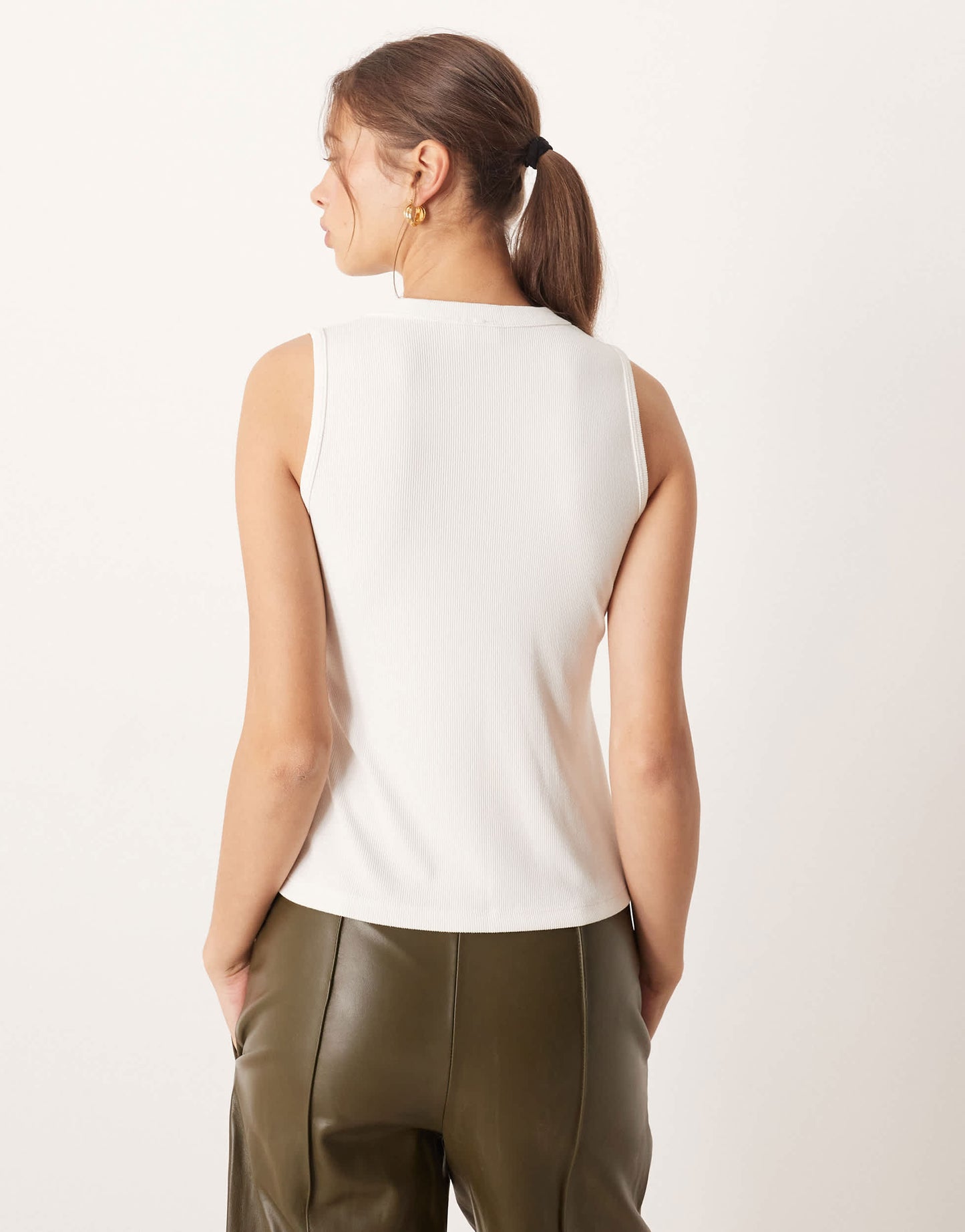 Abercrombie & Fitch rib longline asymetric button down tank top in white