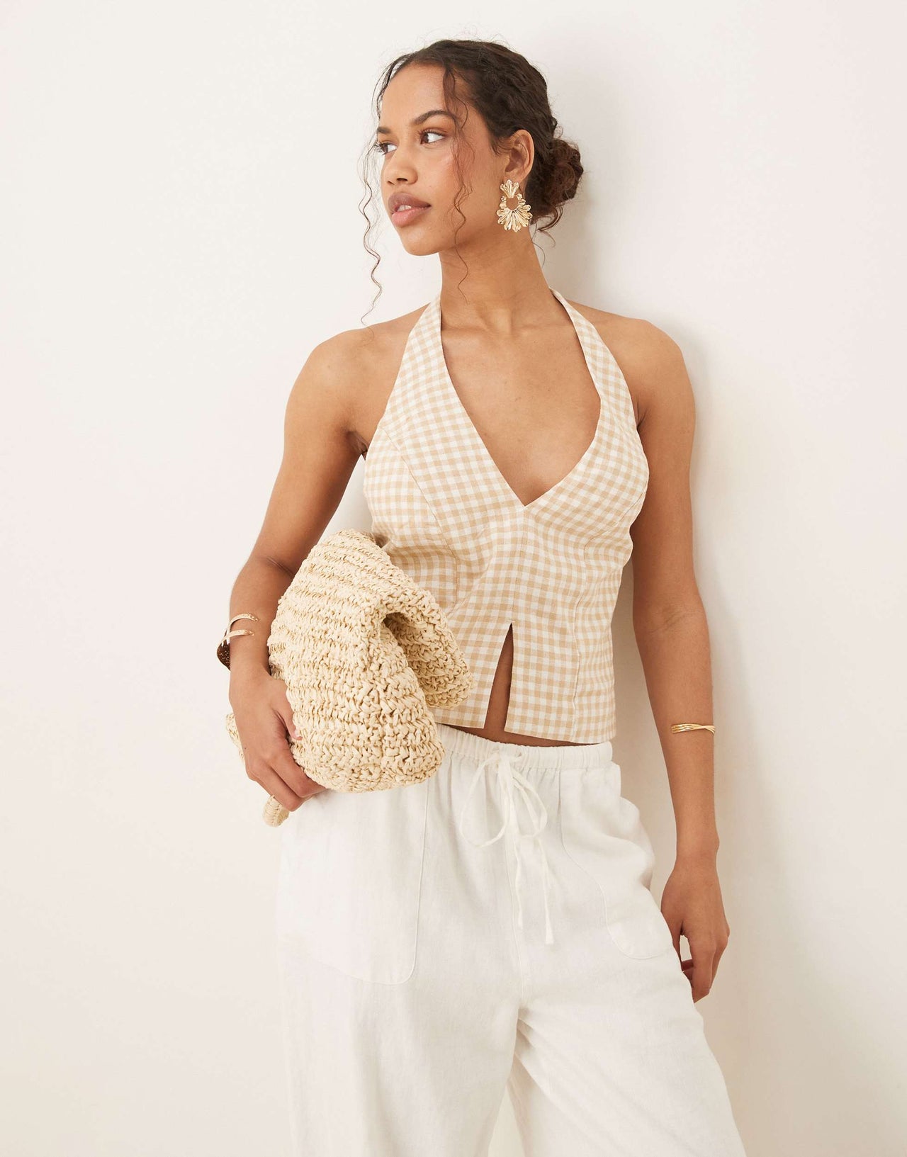 Abercrombie & Fitch tailored halter neck top in beige